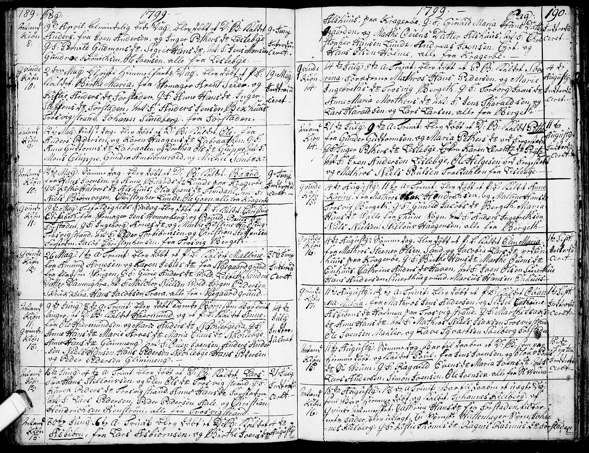 Glemmen prestekontor Kirkebøker, AV/SAO-A-10908/F/Fa/L0002: Parish register (official) no. 2, 1771-1803, p. 189-190