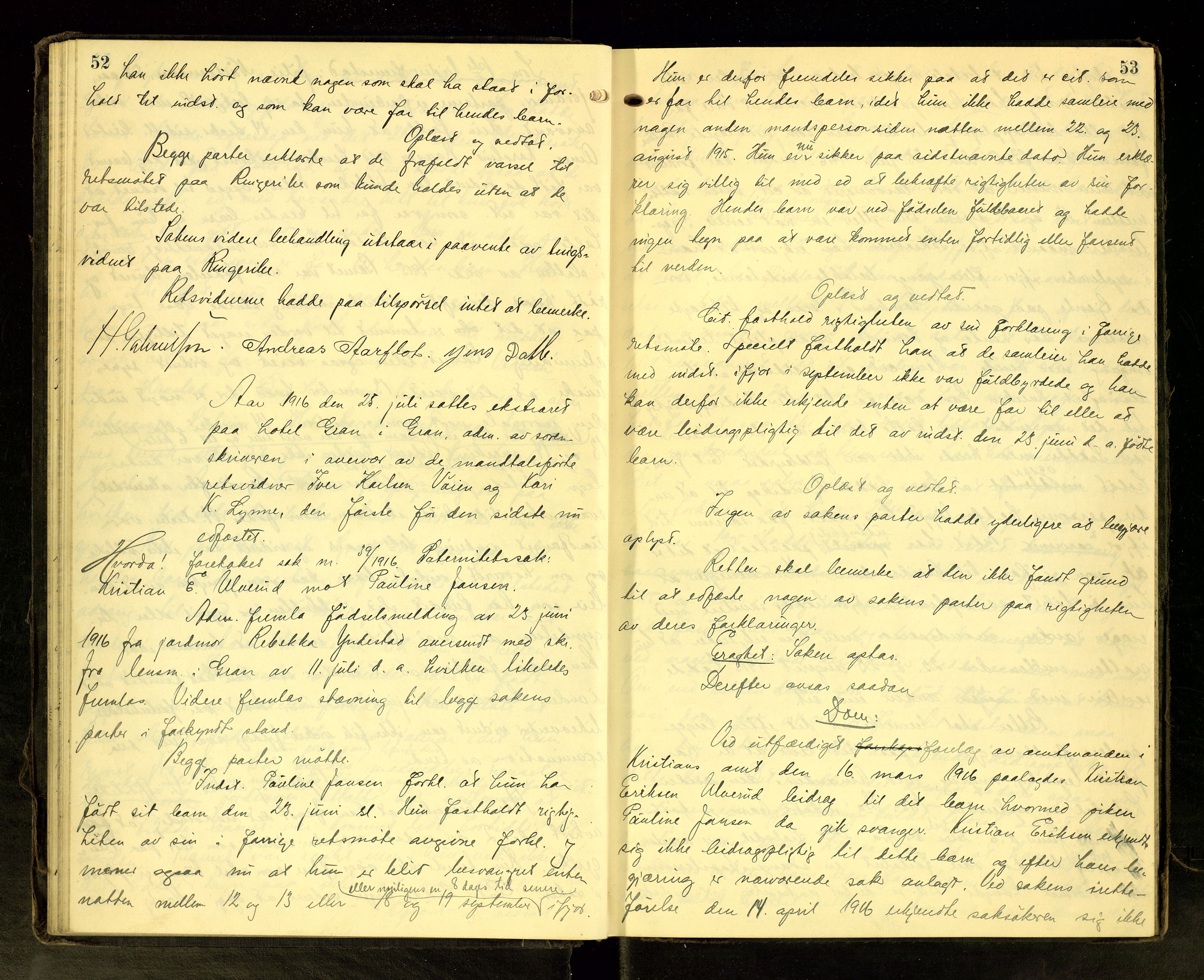 Hadeland og Land tingrett, AV/SAH-TING-010/G/Gc/L0056: Ekstrarettsprotokoll, 1916-1918, p. 52-53