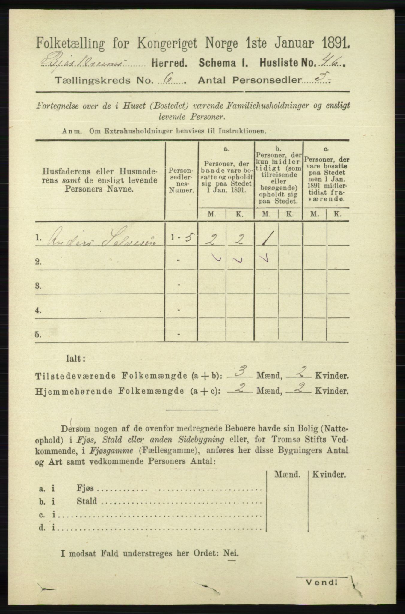 RA, 1891 census for 1114 Bjerkreim, 1891, p. 2047