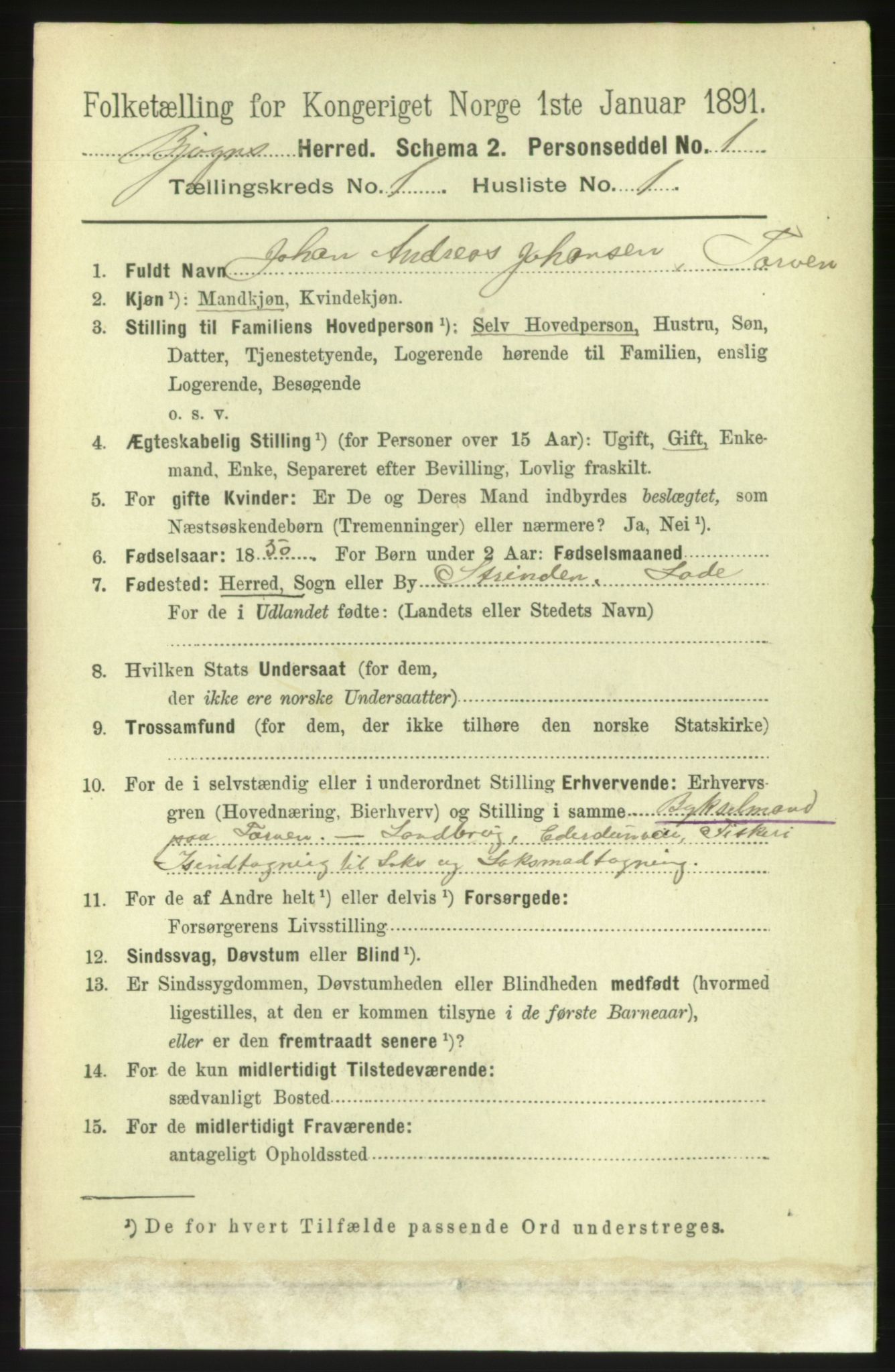 RA, 1891 census for 1627 Bjugn, 1891, p. 67