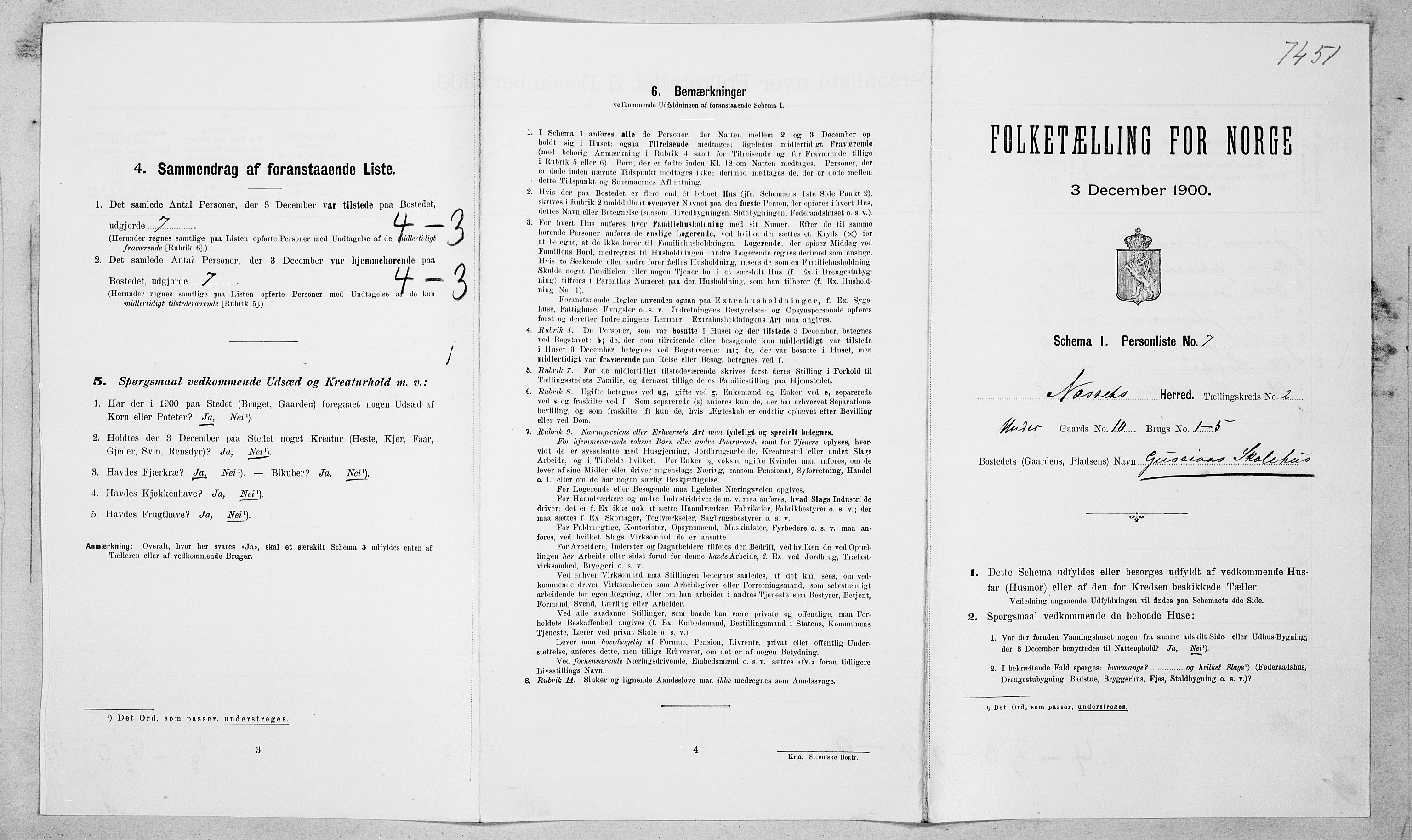 SAT, 1900 census for Nesset, 1900, p. 106