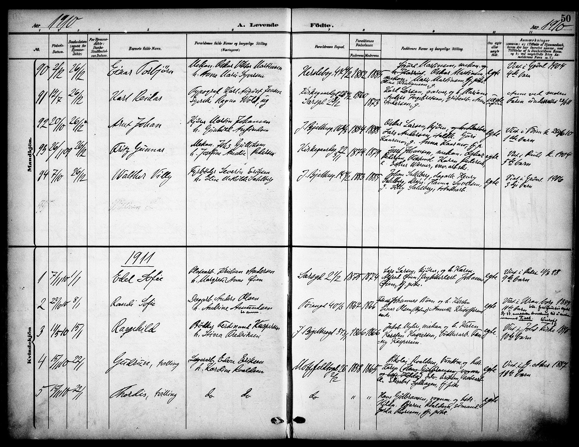 Tøyen prestekontor Kirkebøker, SAO/A-10167a/F/Fa/L0001: Parish register (official) no. 1, 1907-1916, p. 50