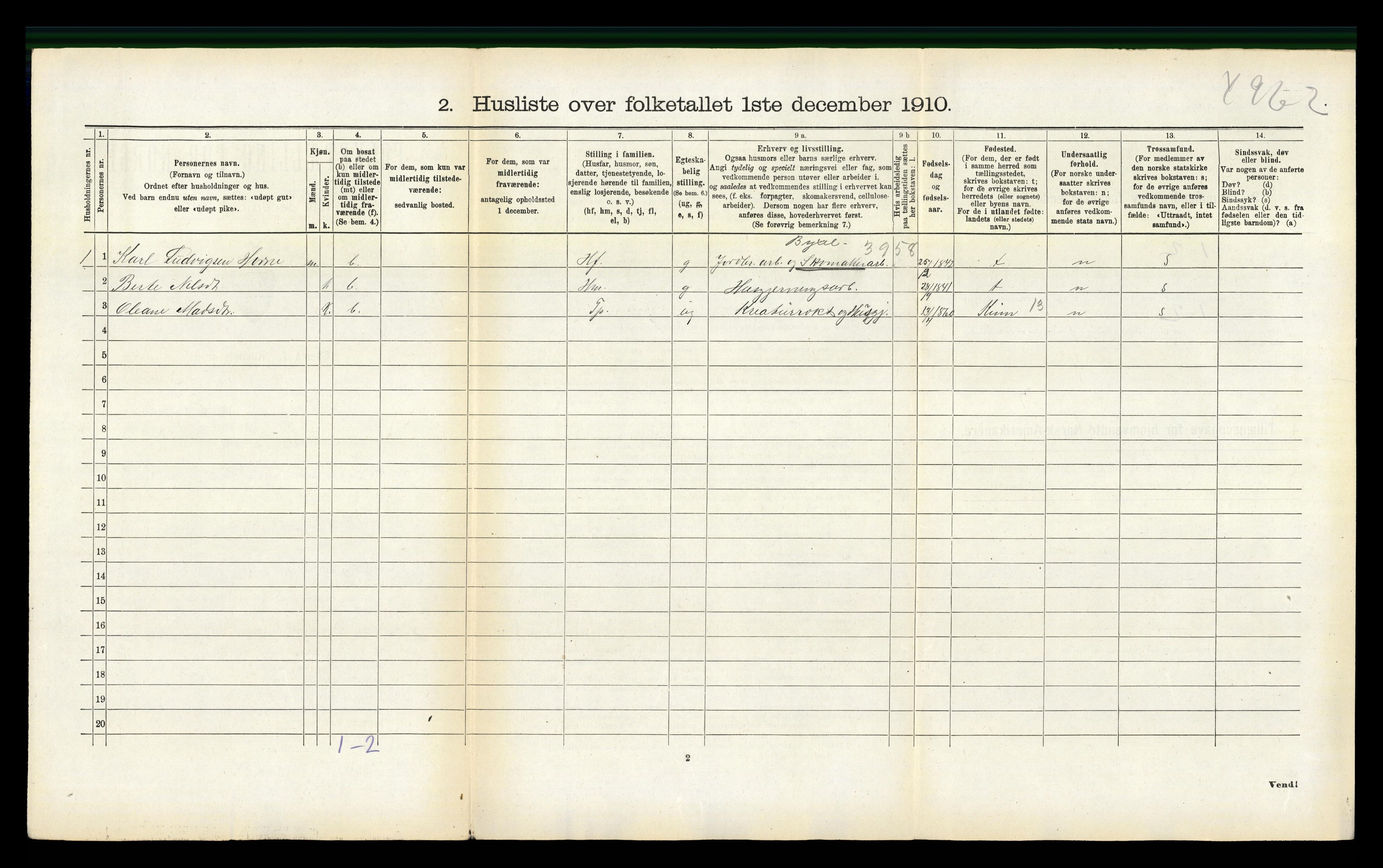 RA, 1910 census for Vevring, 1910, p. 232