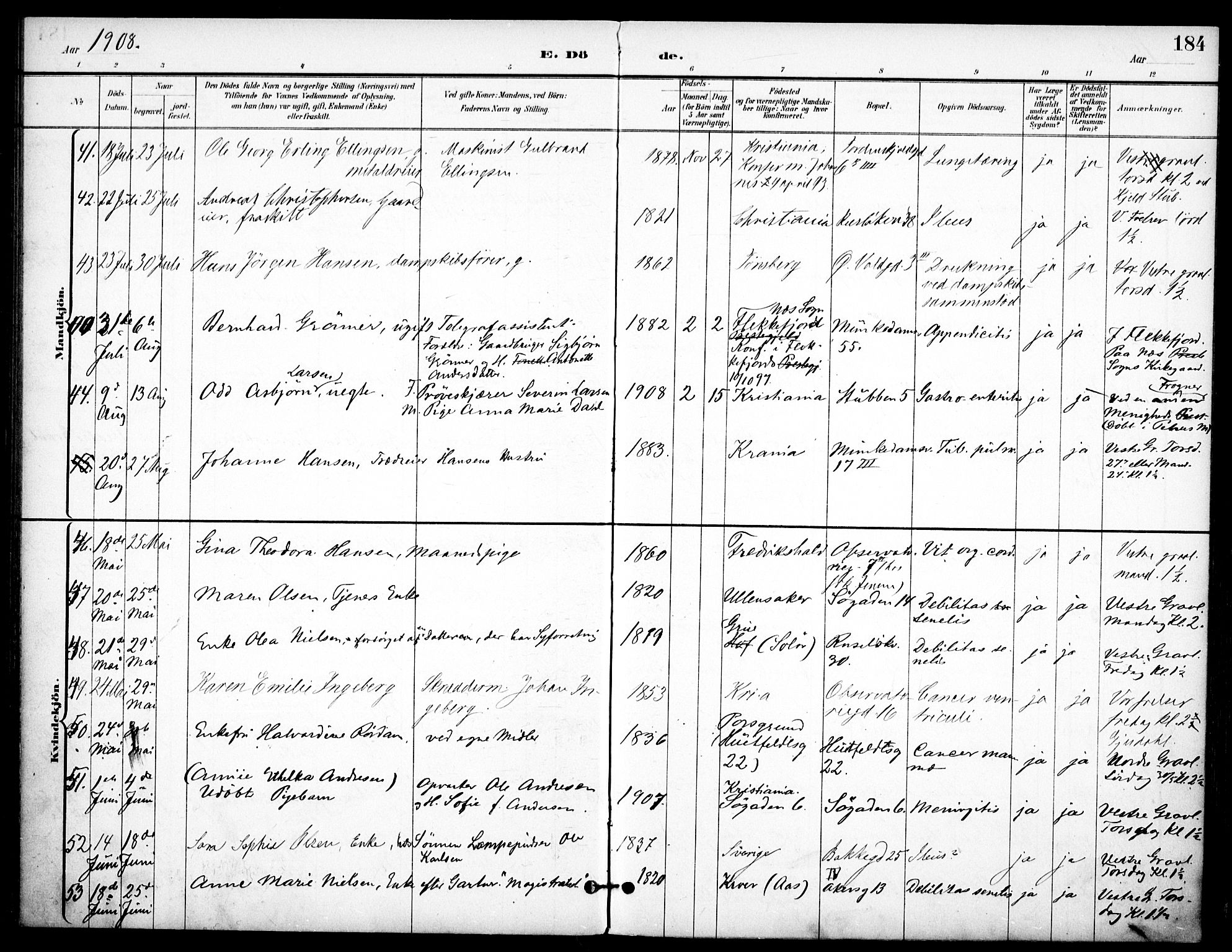 Johannes prestekontor Kirkebøker, AV/SAO-A-10852/F/Fa/L0008: Parish register (official) no. 8, 1897-1917, p. 184