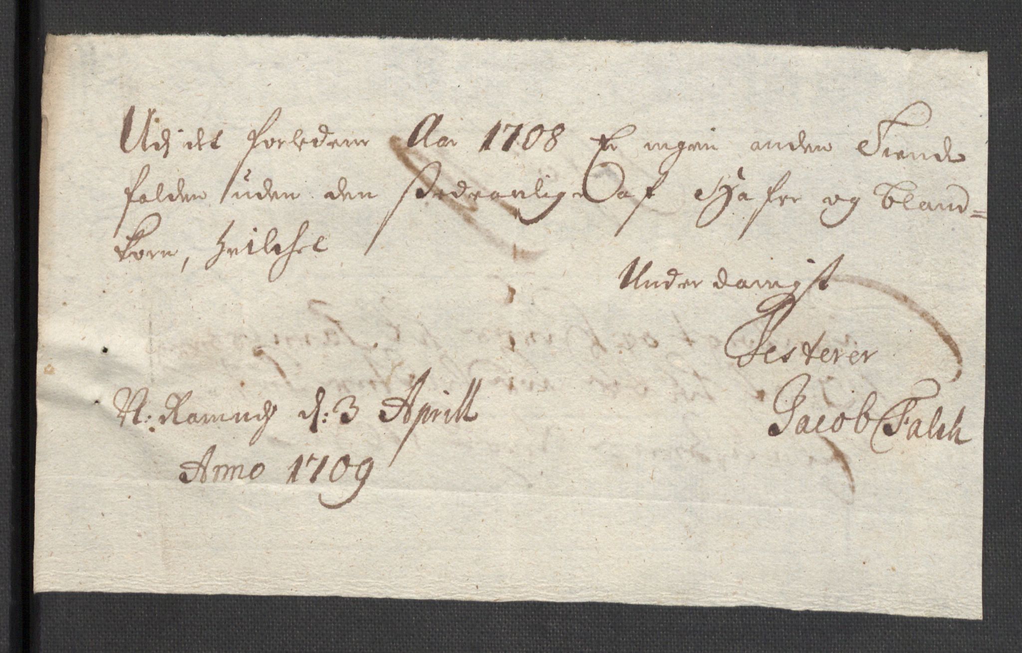 Rentekammeret inntil 1814, Reviderte regnskaper, Fogderegnskap, AV/RA-EA-4092/R32/L1873: Fogderegnskap Jarlsberg grevskap, 1708, p. 167