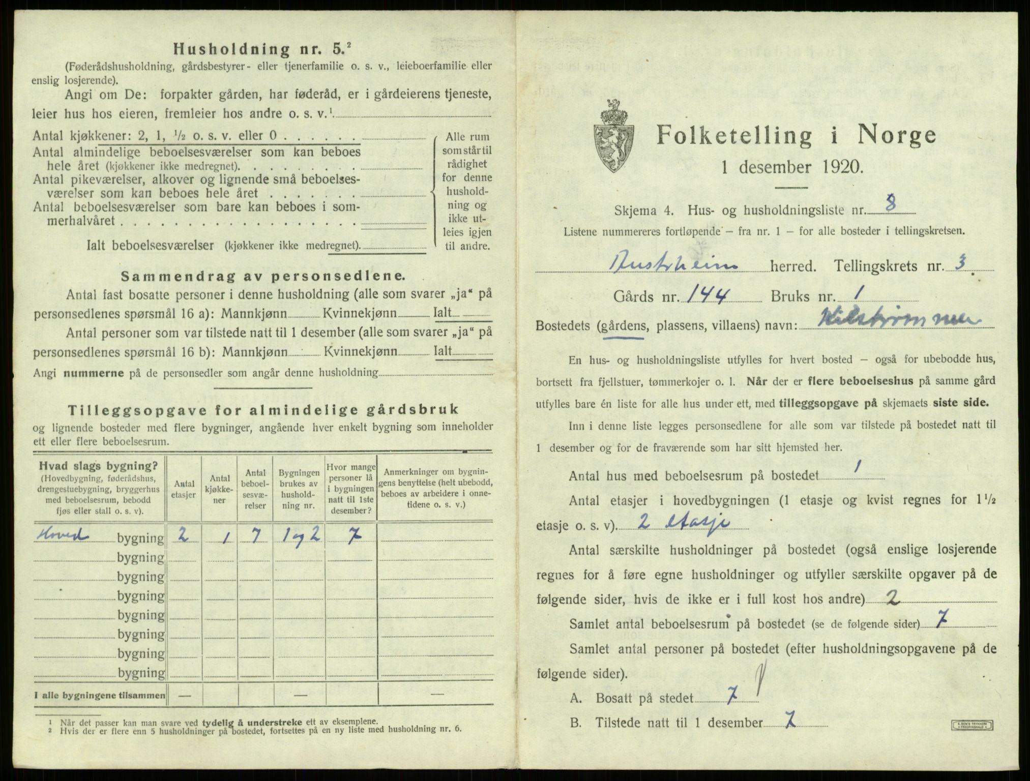 SAB, 1920 census for Austrheim, 1920, p. 181