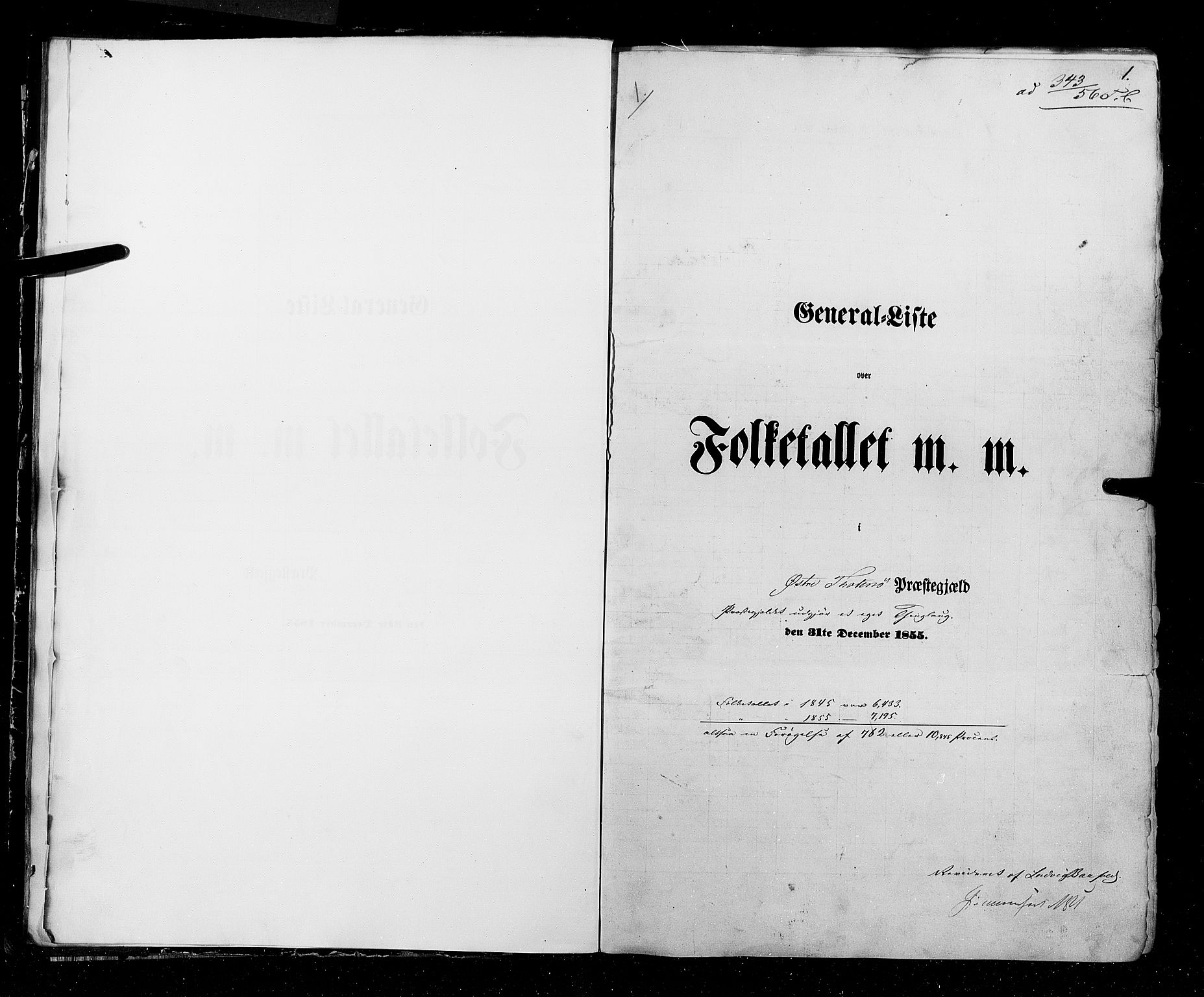 RA, Census 1855, vol. 2: Kristians amt, Buskerud amt og Jarlsberg og Larvik amt, 1855, p. 1