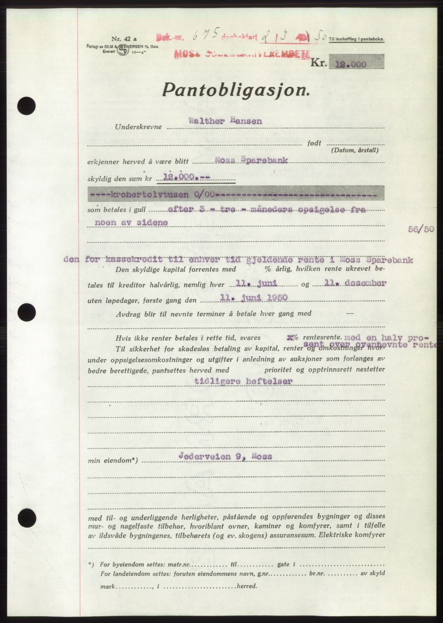 Moss sorenskriveri, SAO/A-10168: Mortgage book no. B23, 1949-1950, Diary no: : 675/1950