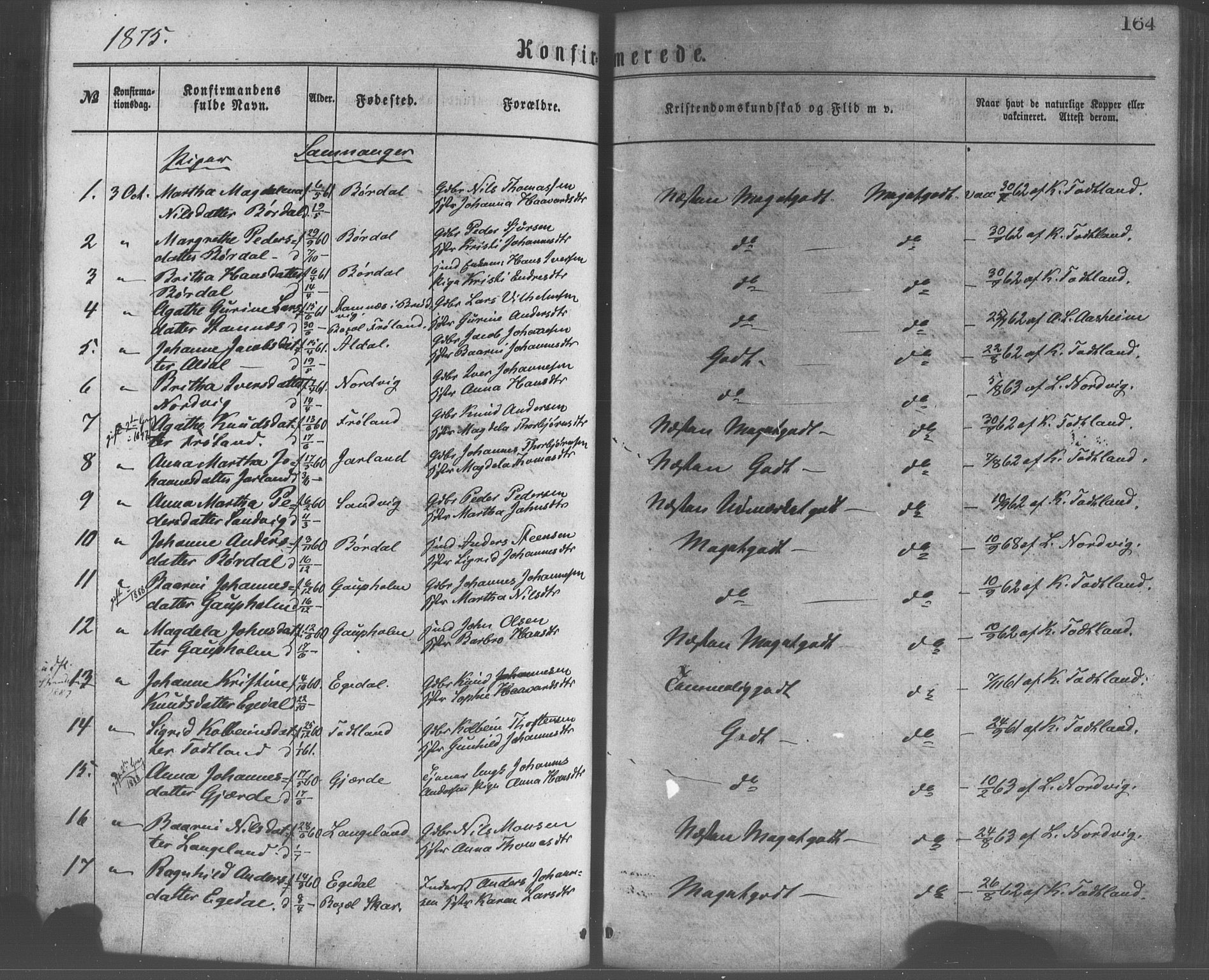 Os sokneprestembete, AV/SAB-A-99929: Parish register (official) no. A 18, 1874-1884, p. 164