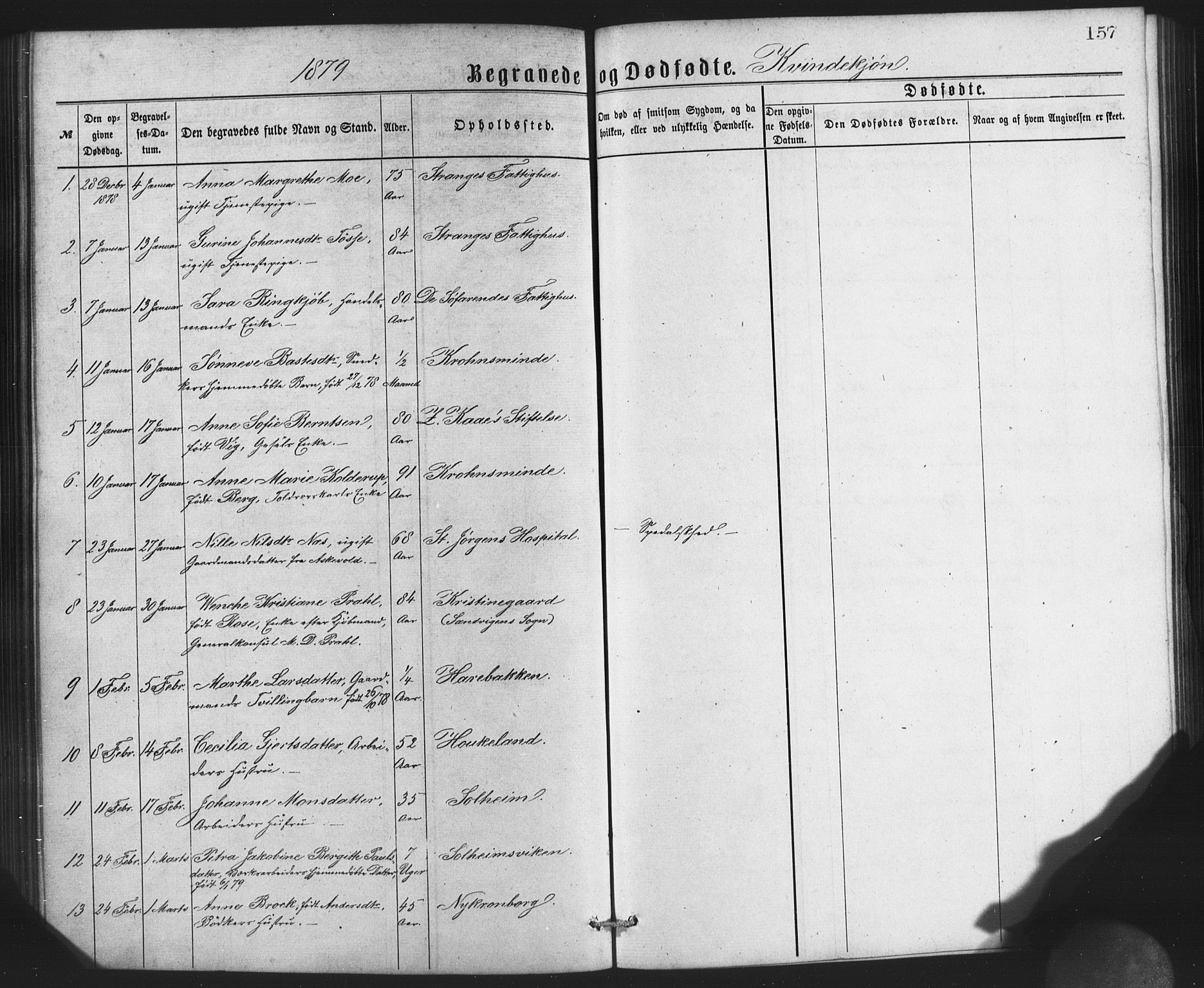 St. Jørgens hospital og Årstad sokneprestembete, AV/SAB-A-99934: Parish register (copy) no. A 8, 1872-1886, p. 157