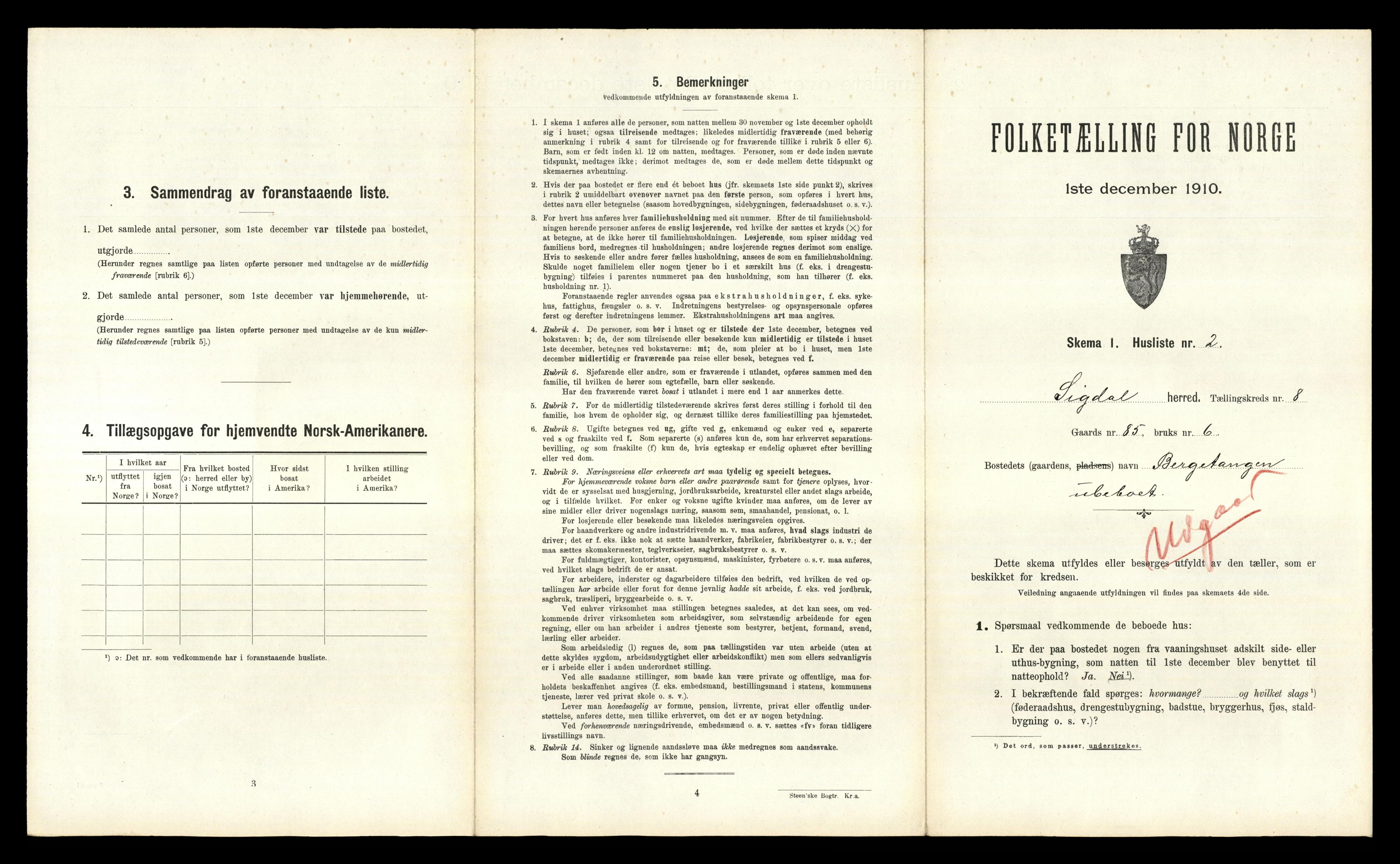 RA, 1910 census for Sigdal, 1910, p. 848