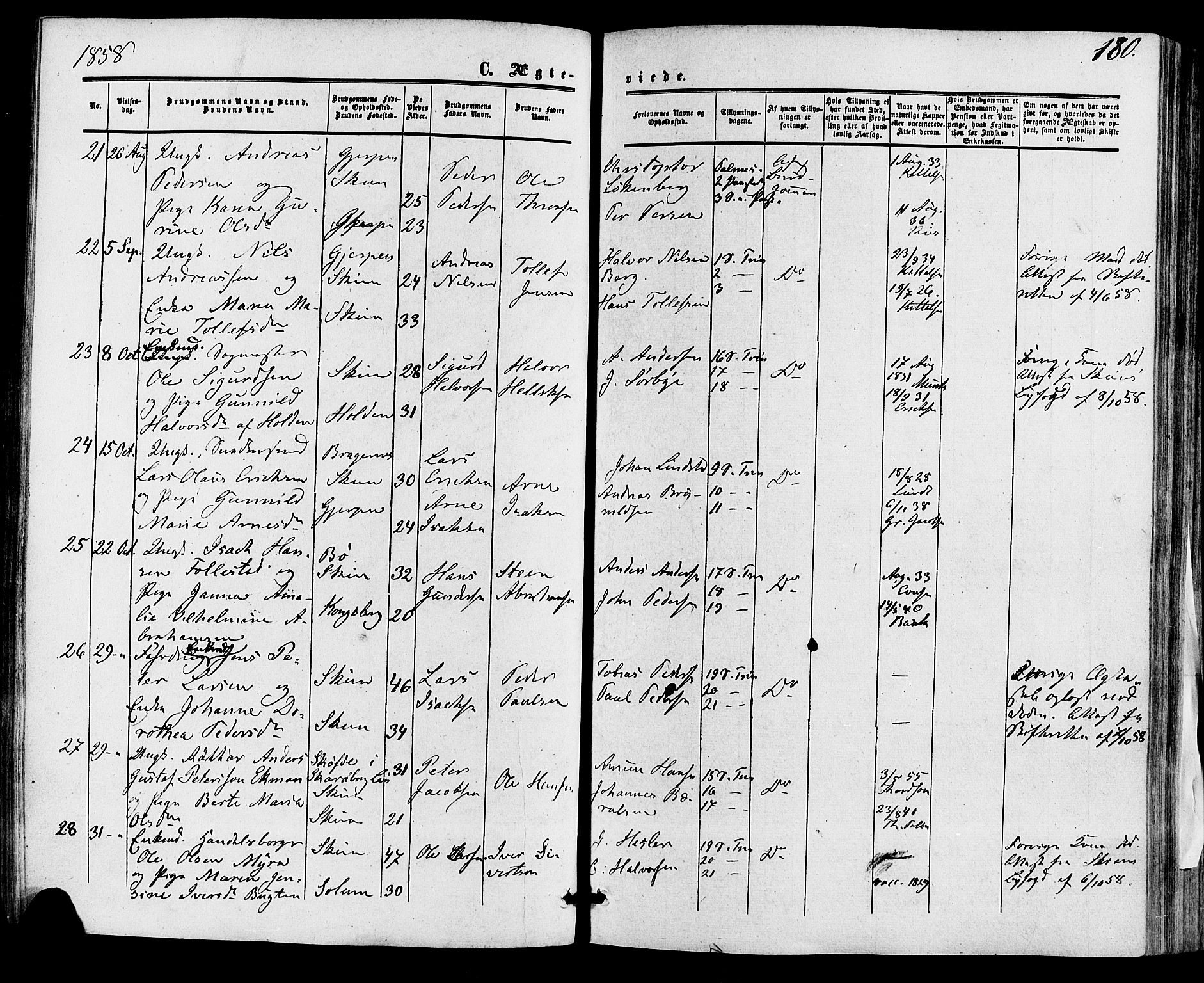 Skien kirkebøker, SAKO/A-302/F/Fa/L0007: Parish register (official) no. 7, 1856-1865, p. 180
