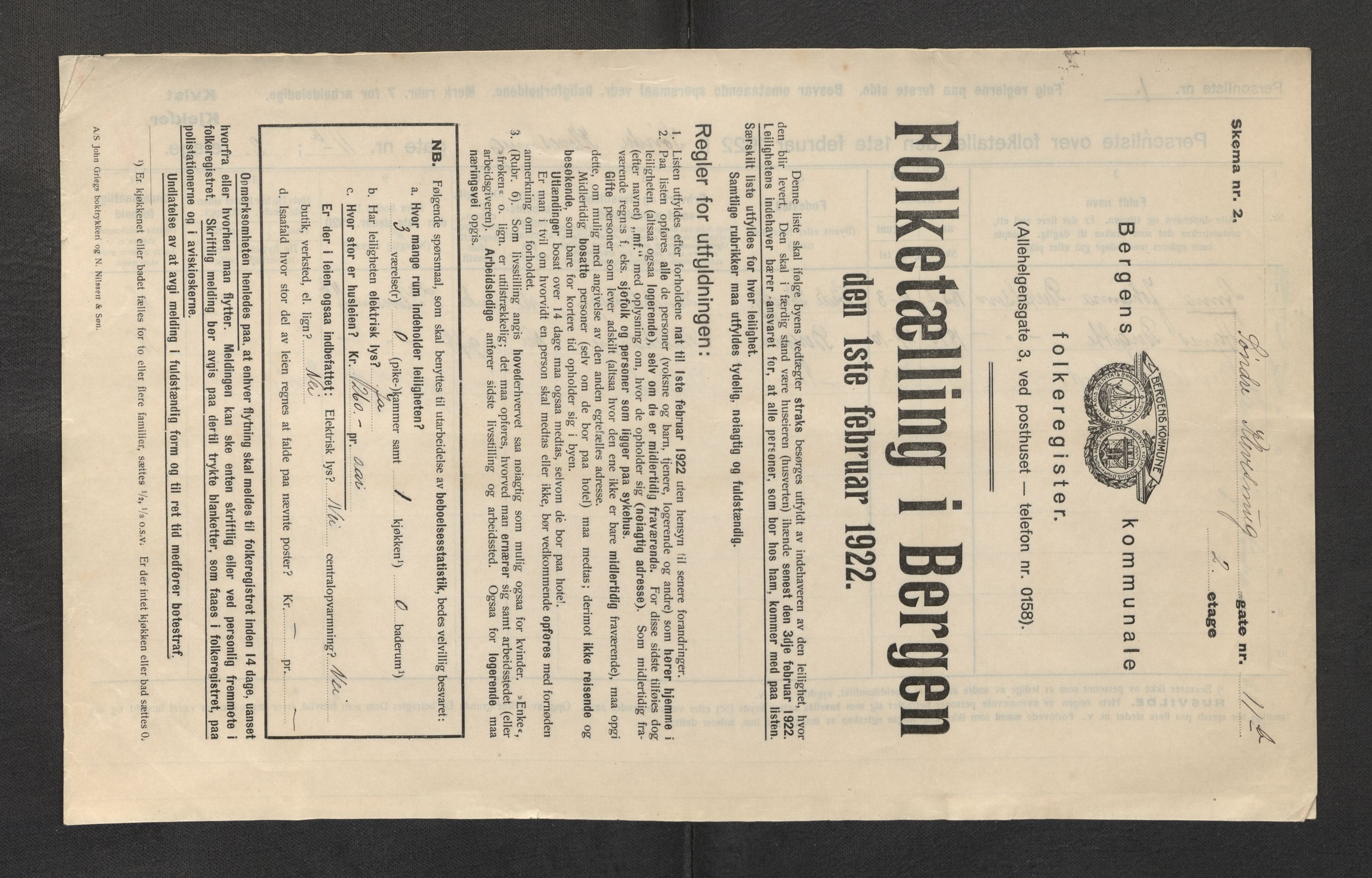 SAB, Municipal Census 1922 for Bergen, 1922, p. 18736