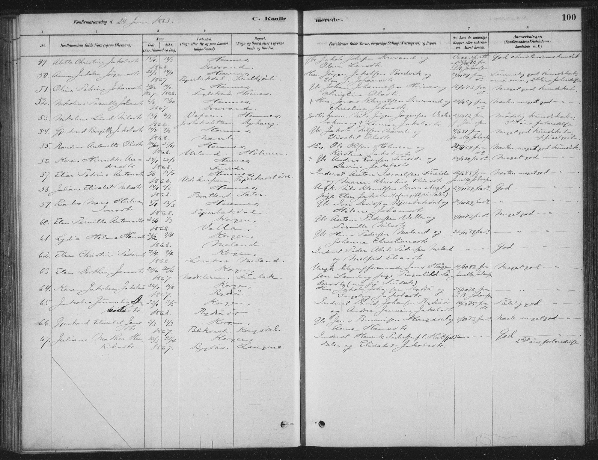 Ministerialprotokoller, klokkerbøker og fødselsregistre - Nordland, AV/SAT-A-1459/825/L0361: Parish register (official) no. 825A15, 1878-1893, p. 100