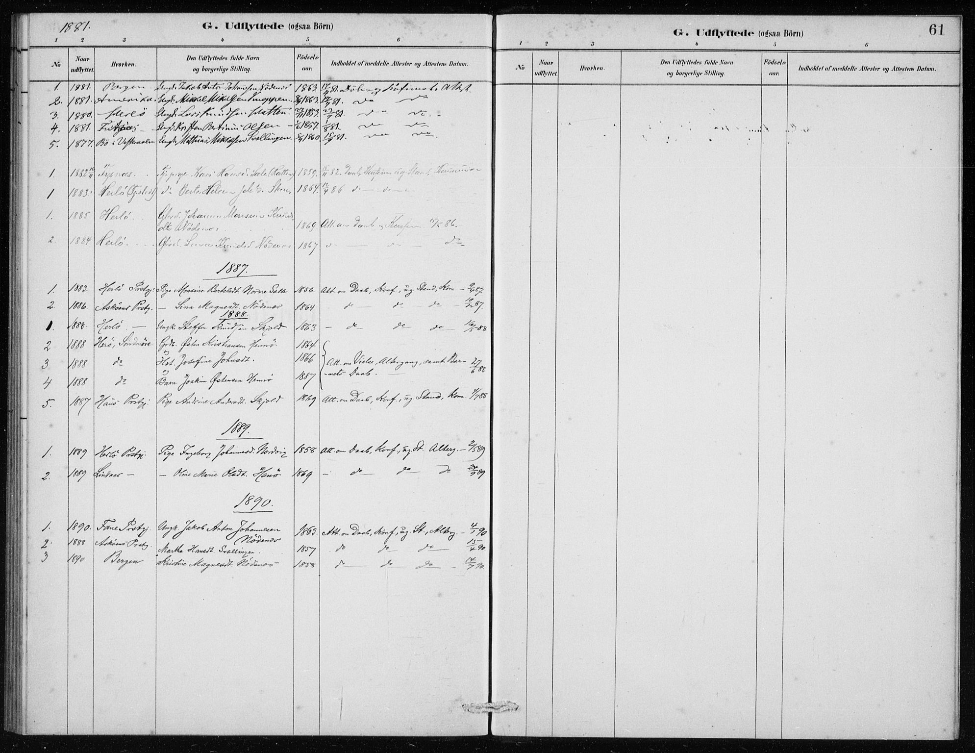 Manger sokneprestembete, AV/SAB-A-76801/H/Haa: Parish register (official) no. E  1, 1881-1890, p. 61