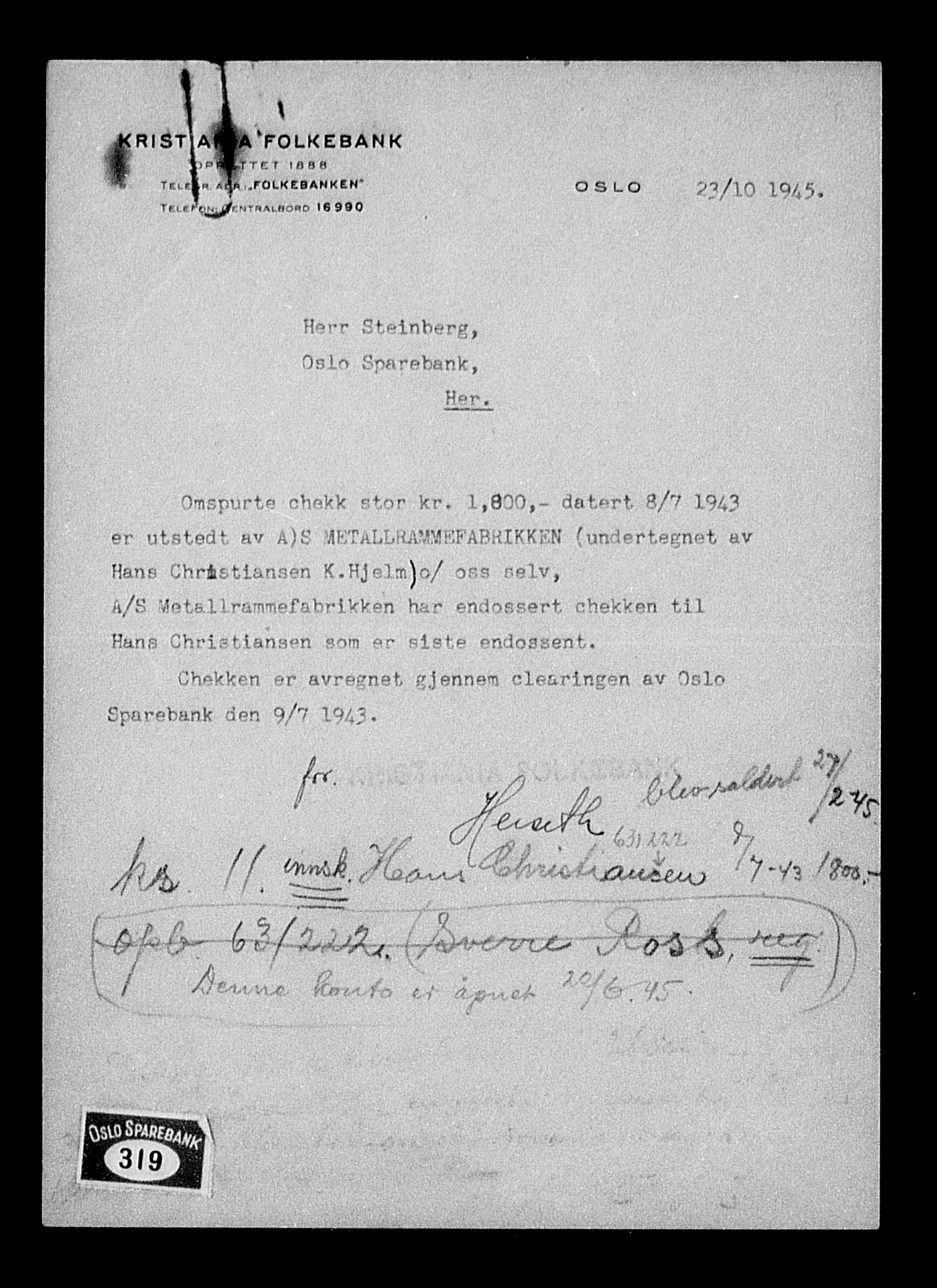 Justisdepartementet, Tilbakeføringskontoret for inndratte formuer, AV/RA-S-1564/H/Hc/Hcc/L0954: --, 1945-1947, p. 595