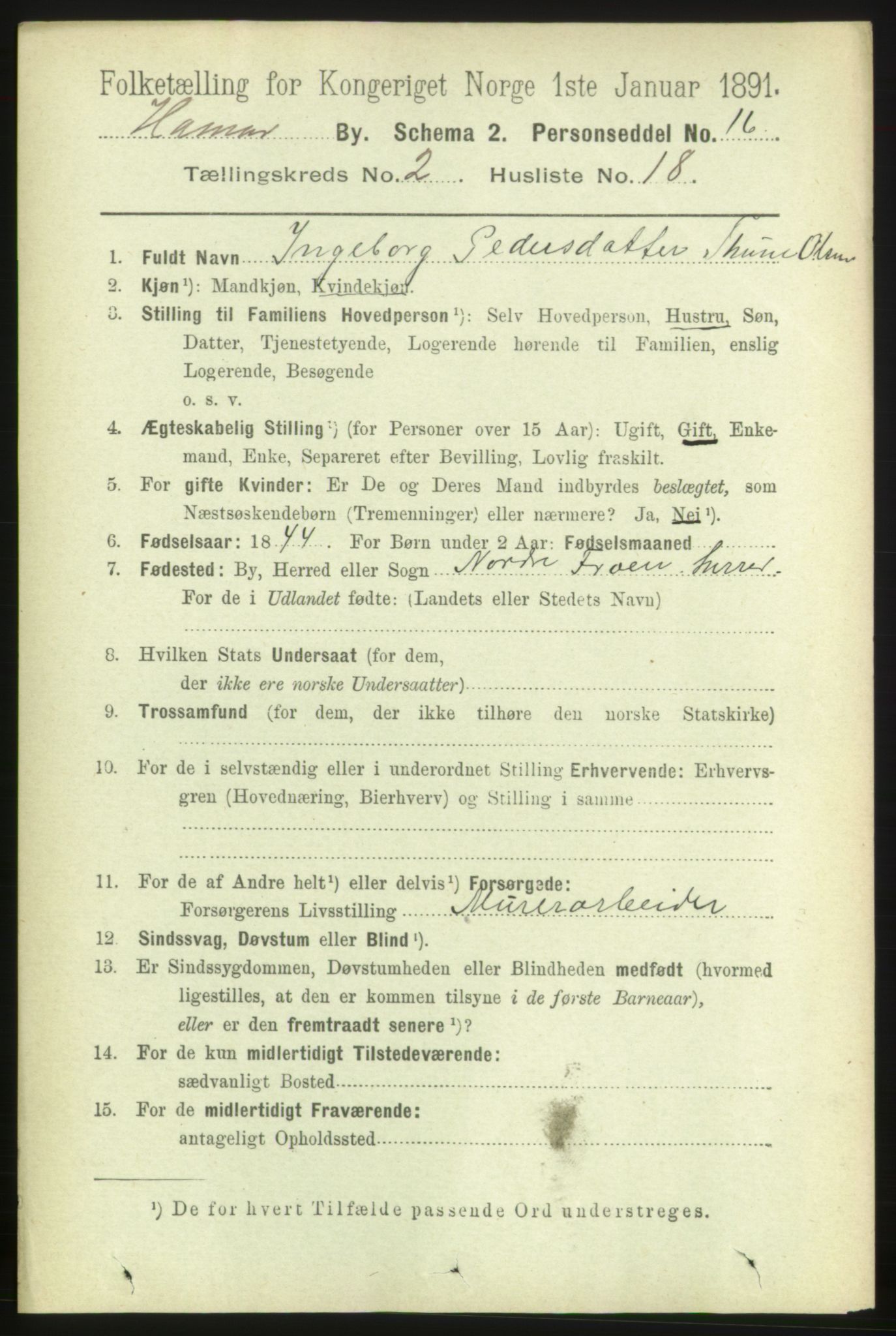 RA, 1891 census for 0401 Hamar, 1891, p. 1244