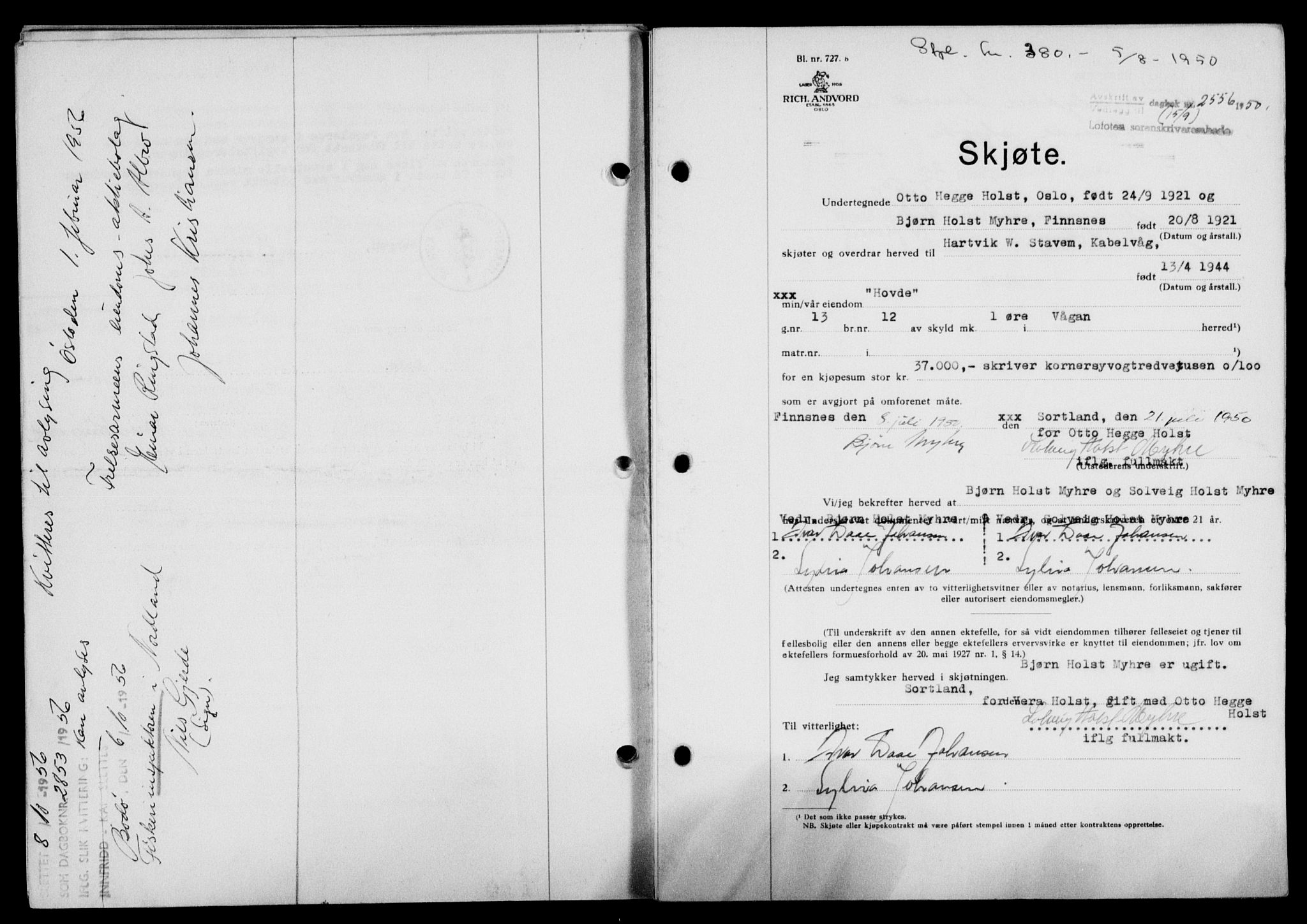 Lofoten sorenskriveri, SAT/A-0017/1/2/2C/L0024a: Mortgage book no. 24a, 1950-1950, Diary no: : 2556/1950