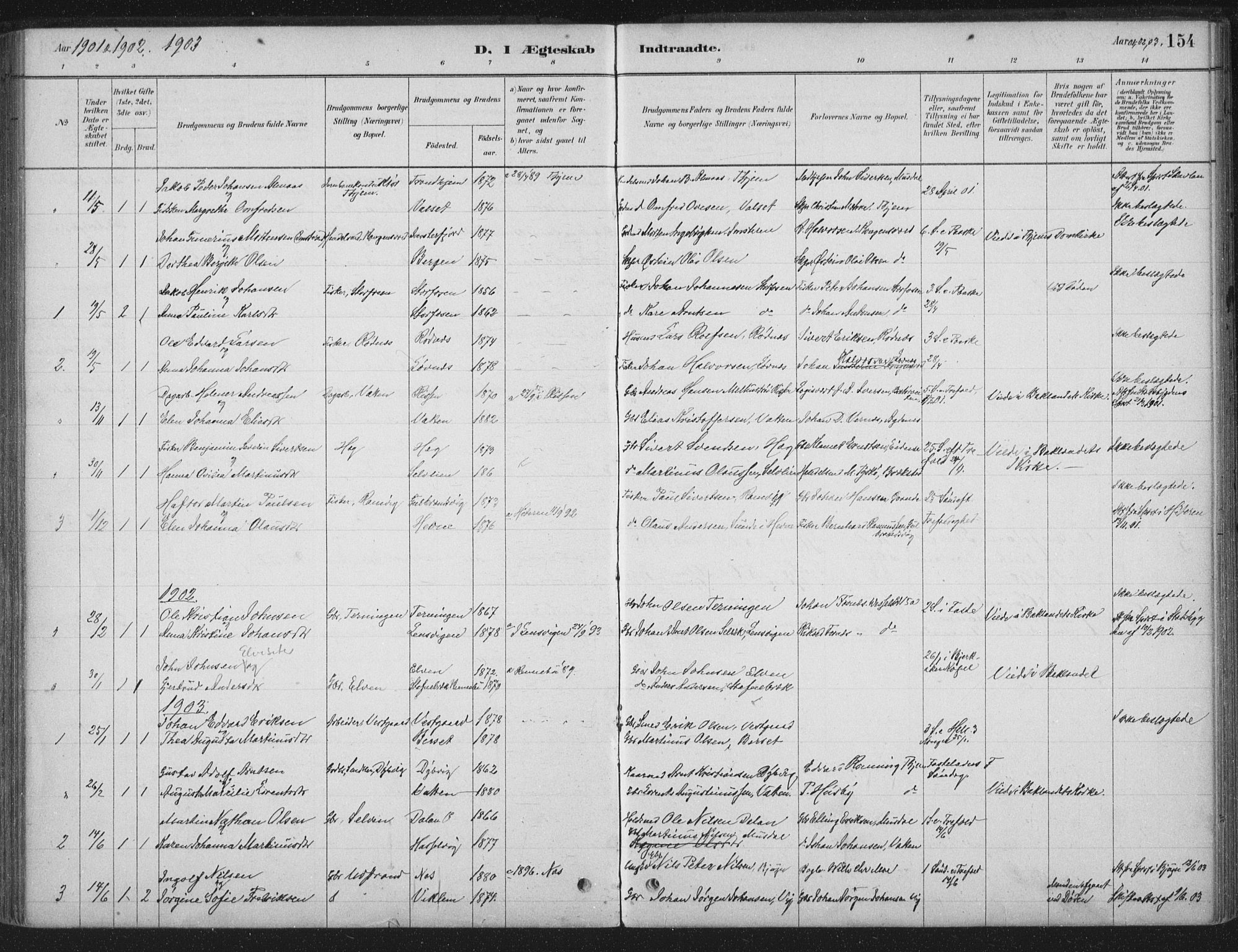 Ministerialprotokoller, klokkerbøker og fødselsregistre - Sør-Trøndelag, SAT/A-1456/662/L0755: Parish register (official) no. 662A01, 1879-1905, p. 154