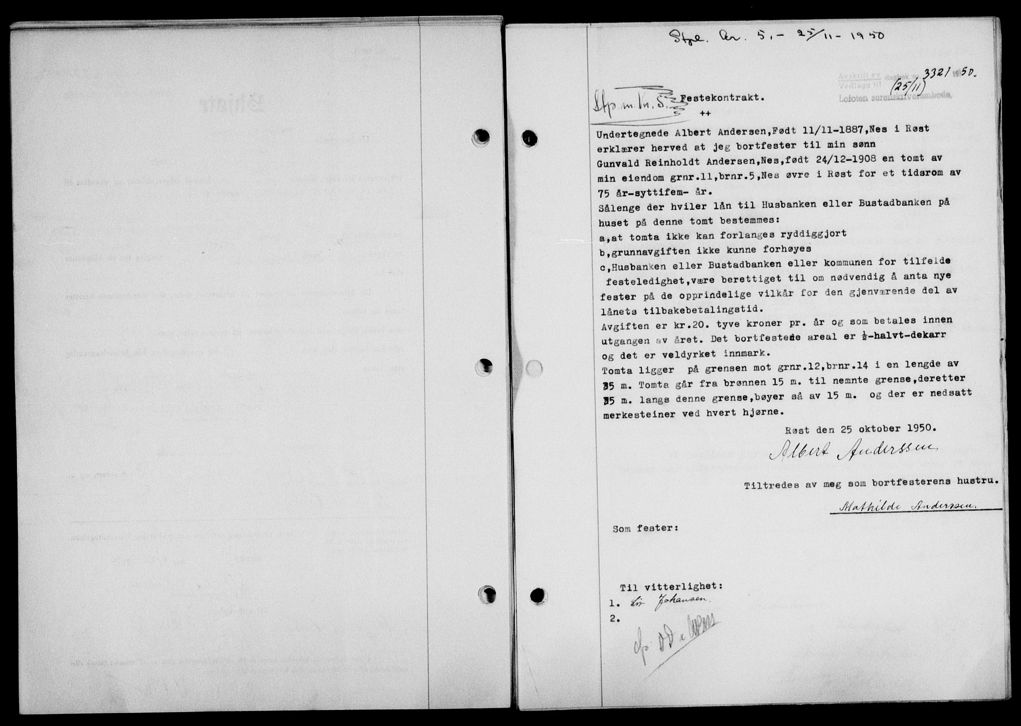Lofoten sorenskriveri, SAT/A-0017/1/2/2C/L0025a: Mortgage book no. 25a, 1950-1951, Diary no: : 3321/1950