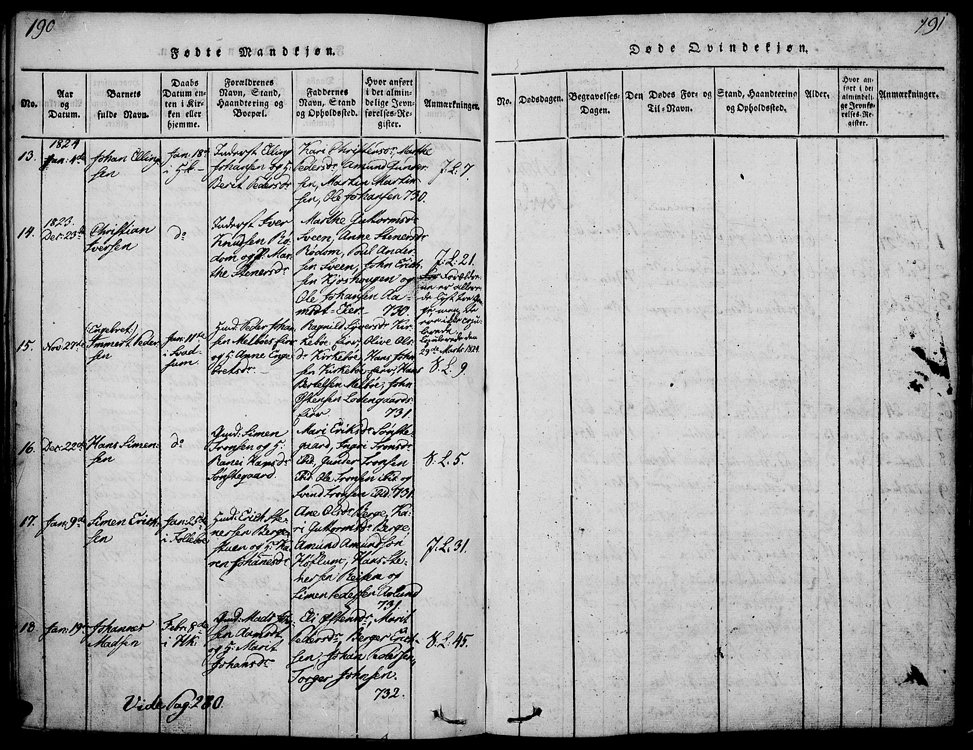 Gausdal prestekontor, SAH/PREST-090/H/Ha/Haa/L0005: Parish register (official) no. 5, 1817-1829, p. 190-191