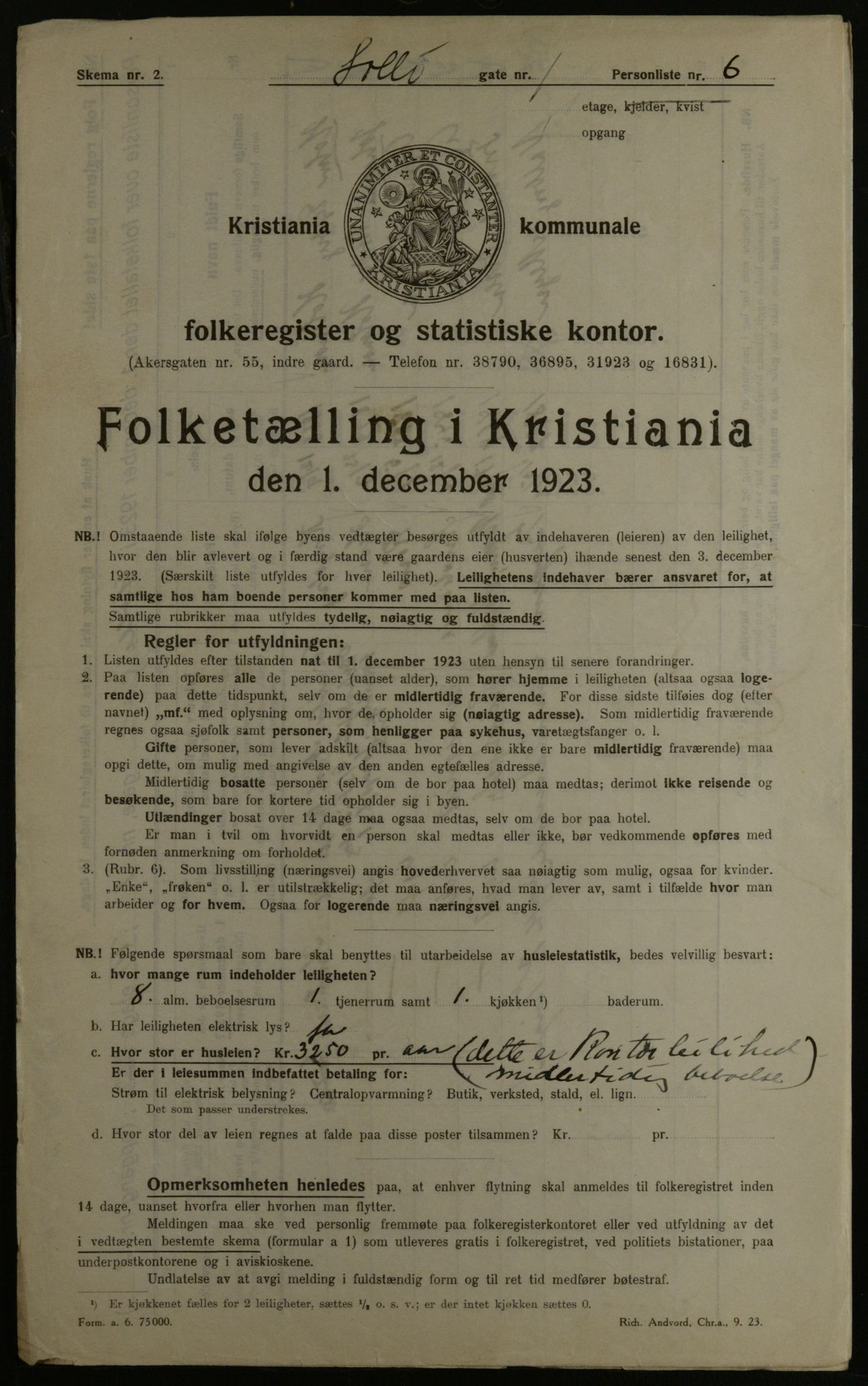 OBA, Municipal Census 1923 for Kristiania, 1923, p. 109784