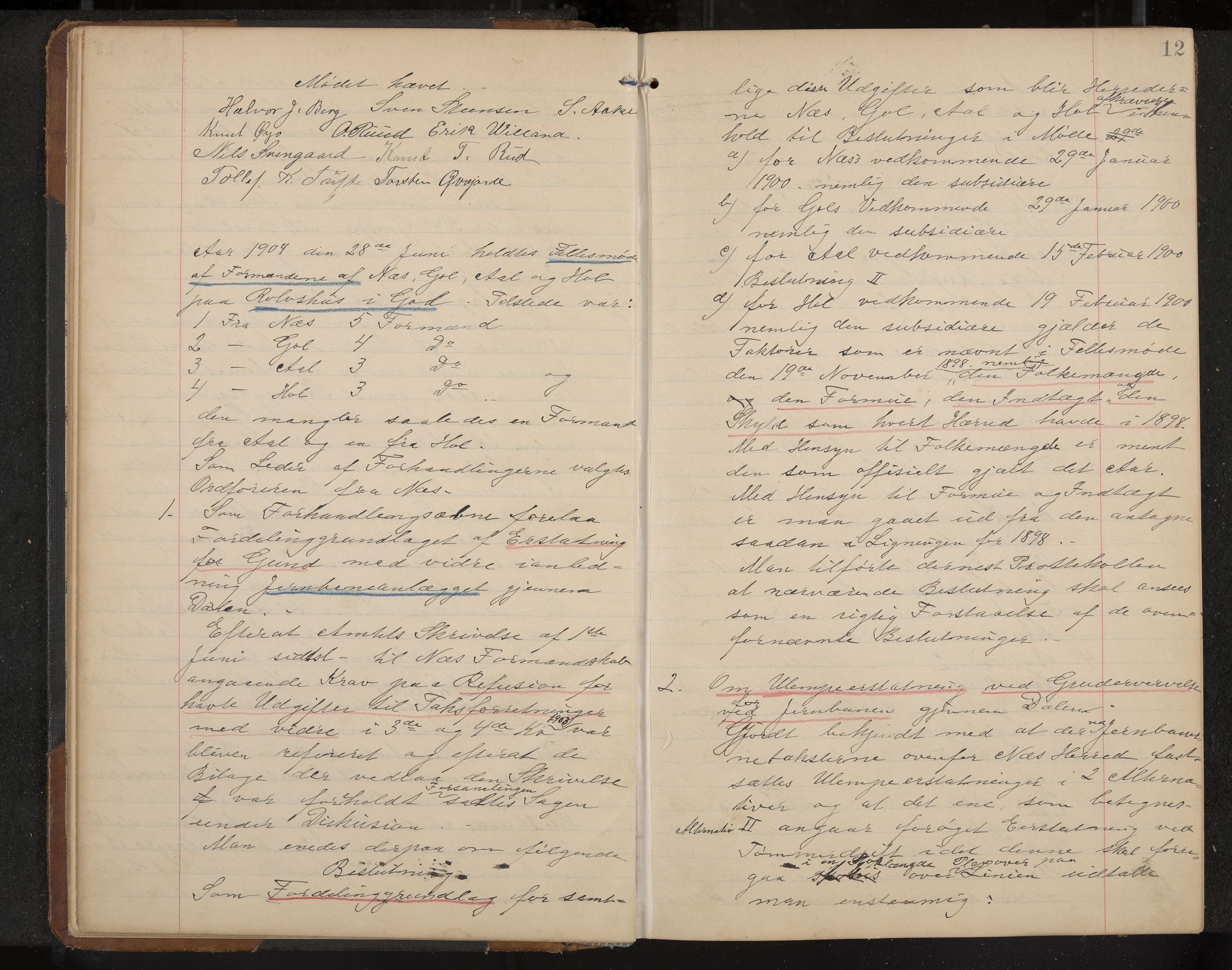 Hol formannskap og sentraladministrasjon, IKAK/0620021-1/A/L0004: Møtebok, 1904-1909, p. 12