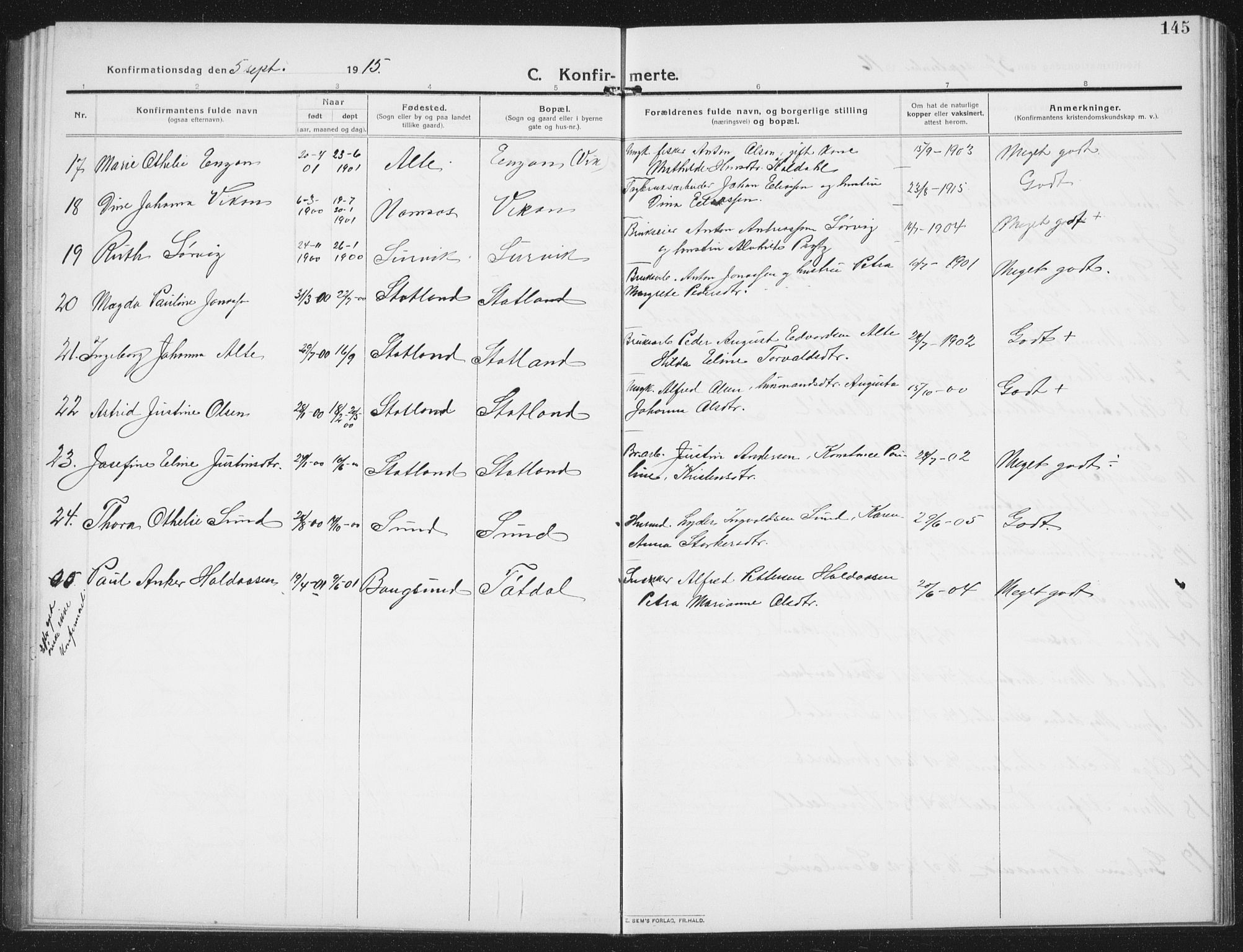 Ministerialprotokoller, klokkerbøker og fødselsregistre - Nord-Trøndelag, SAT/A-1458/774/L0630: Parish register (copy) no. 774C01, 1910-1934, p. 145