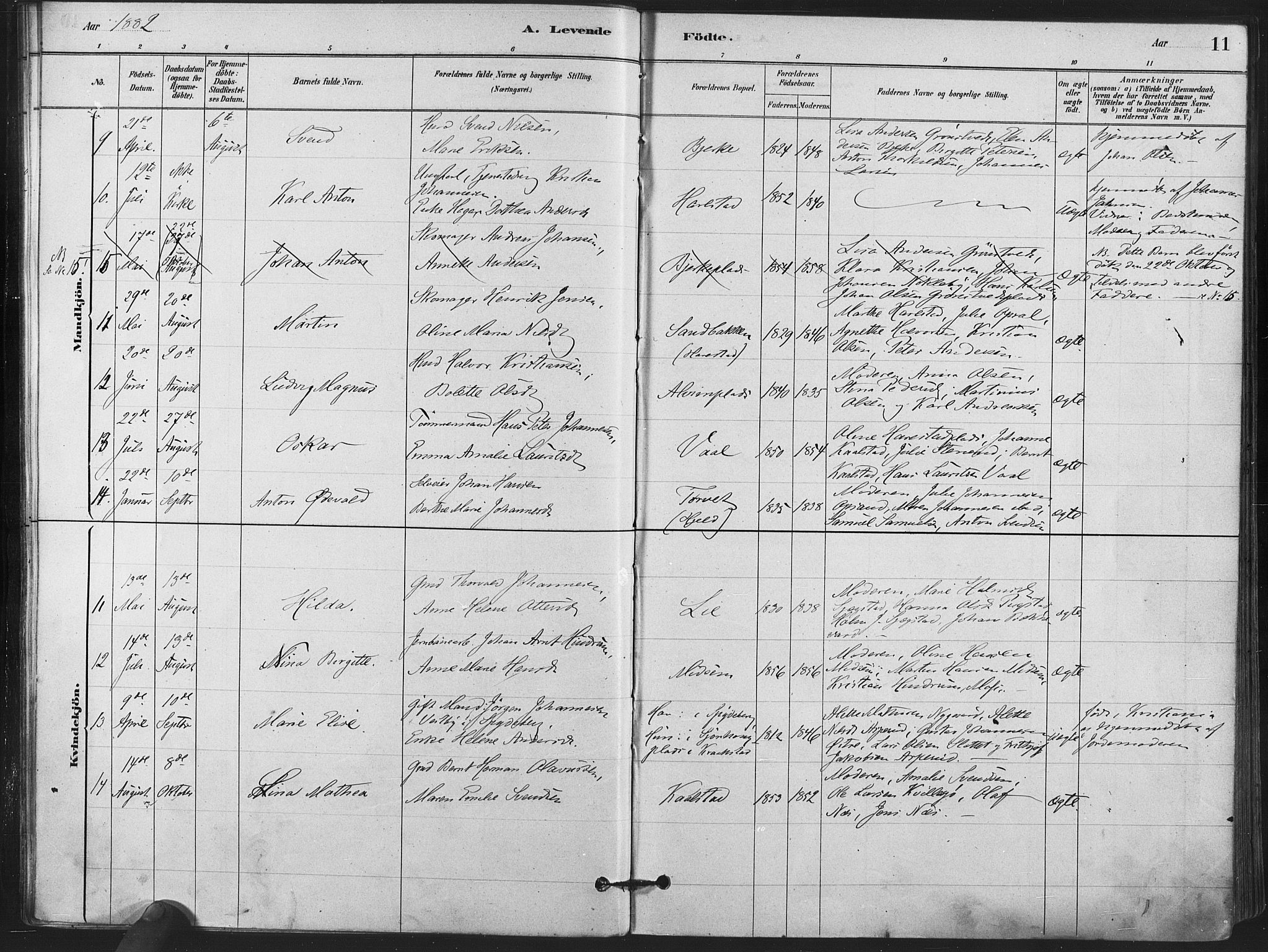 Kråkstad prestekontor Kirkebøker, AV/SAO-A-10125a/F/Fa/L0009: Parish register (official) no. I 9, 1880-1892, p. 11