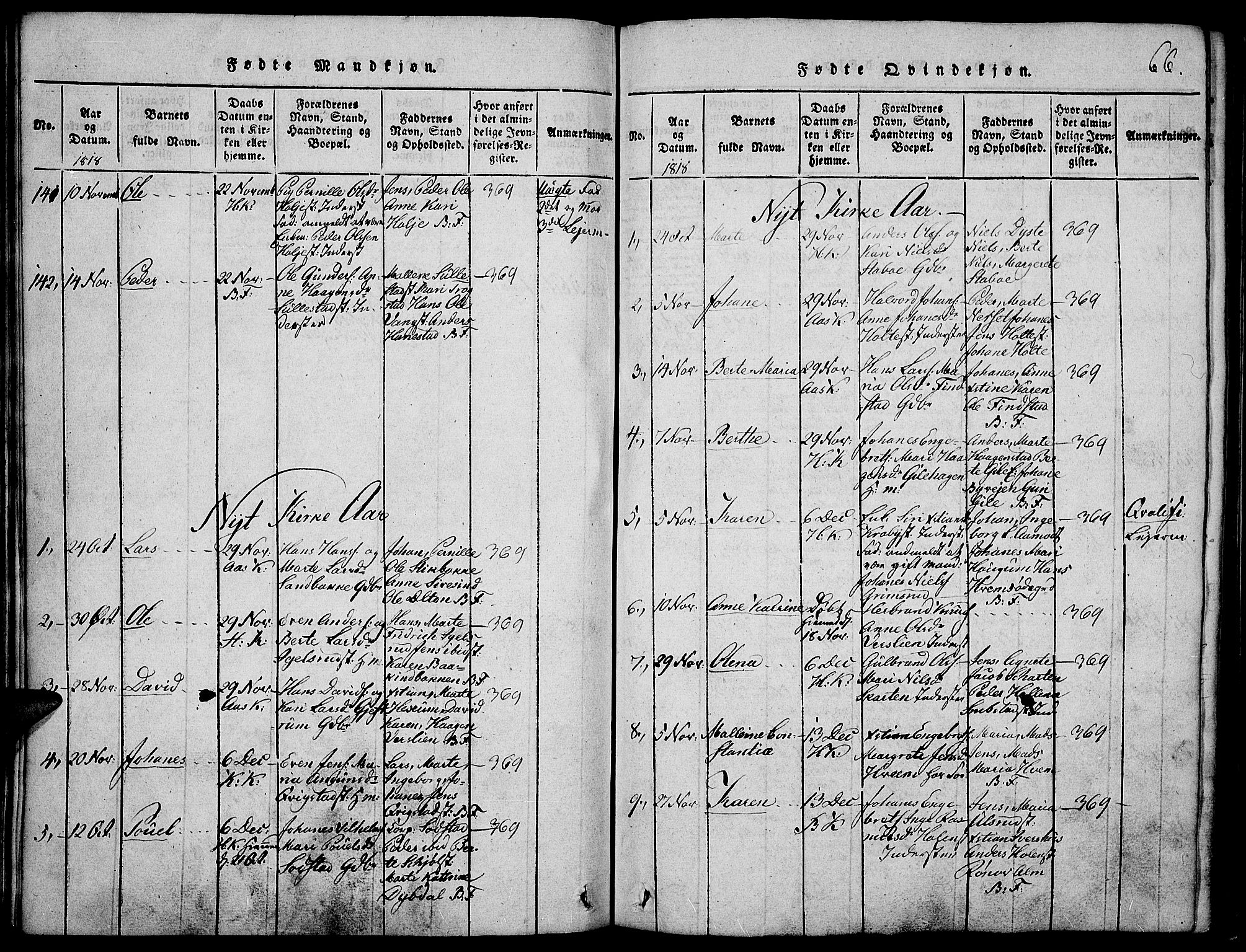 Toten prestekontor, SAH/PREST-102/H/Ha/Haa/L0009: Parish register (official) no. 9, 1814-1820, p. 66