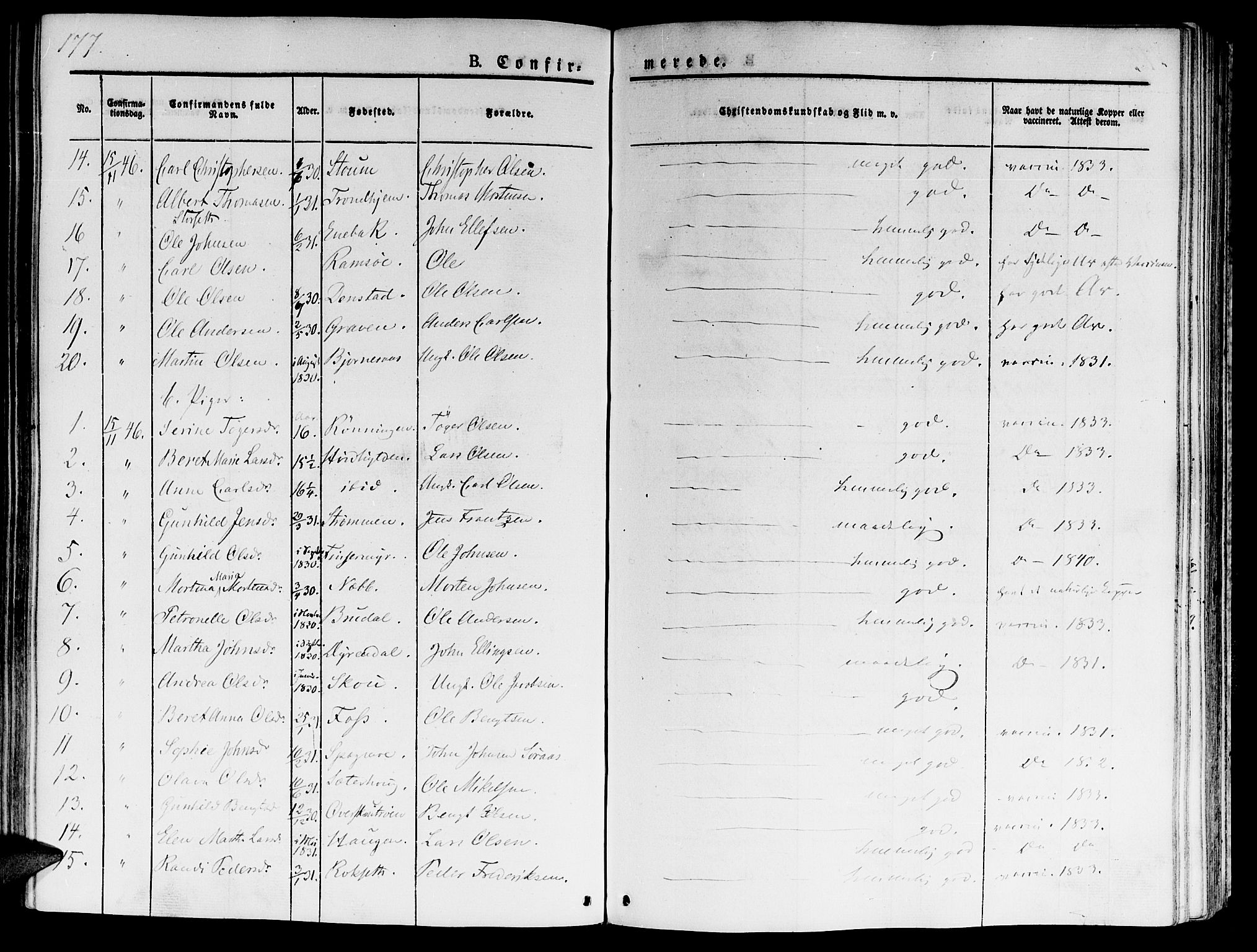 Ministerialprotokoller, klokkerbøker og fødselsregistre - Sør-Trøndelag, AV/SAT-A-1456/646/L0610: Parish register (official) no. 646A08, 1837-1847, p. 177