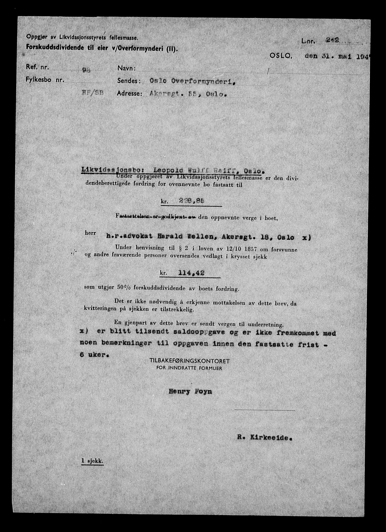 Justisdepartementet, Tilbakeføringskontoret for inndratte formuer, AV/RA-S-1564/H/Hc/Hcc/L0972: --, 1945-1947, p. 525