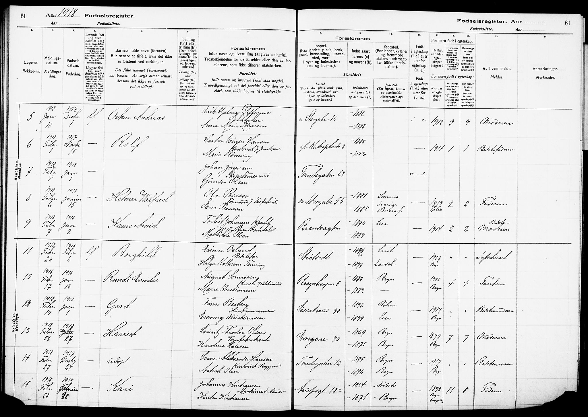 Bragernes kirkebøker, AV/SAKO-A-6/J/Ja/L0001: Birth register no. 1, 1916-1922, p. 61