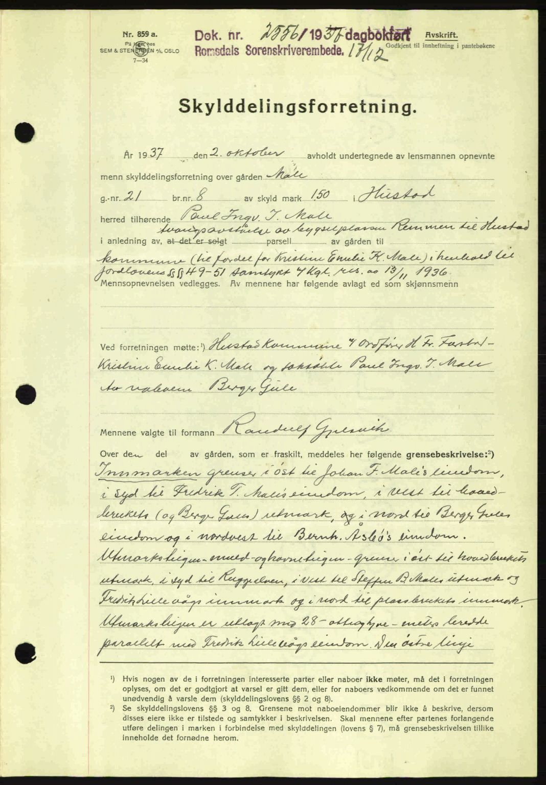 Romsdal sorenskriveri, AV/SAT-A-4149/1/2/2C: Mortgage book no. A4, 1937-1938, Diary no: : 2556/1937