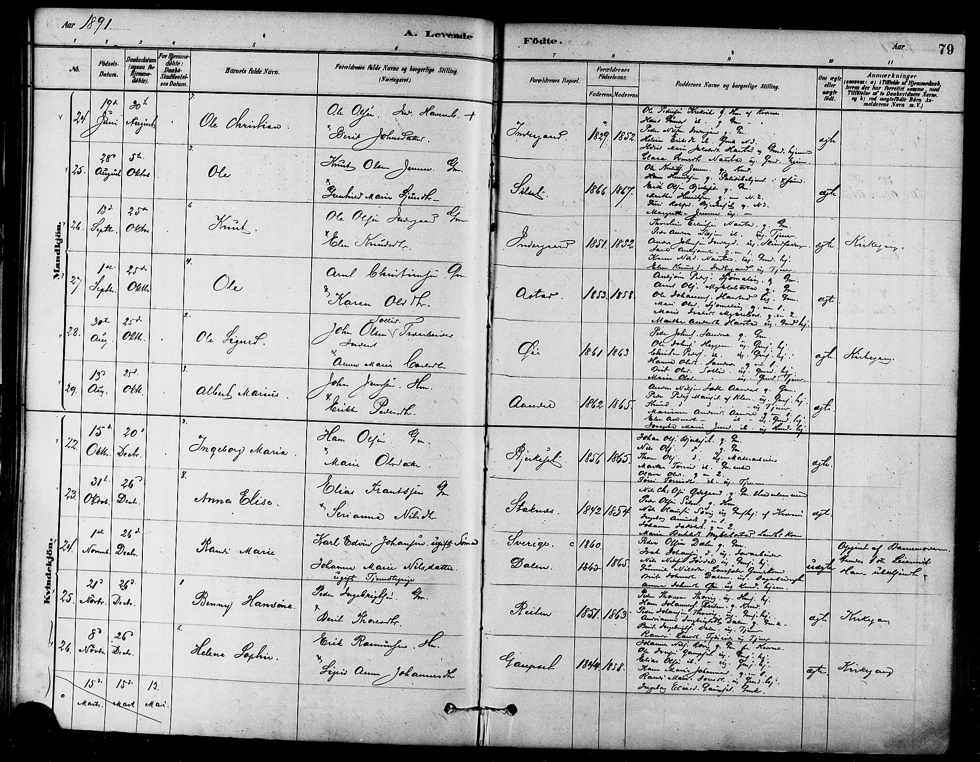Ministerialprotokoller, klokkerbøker og fødselsregistre - Møre og Romsdal, SAT/A-1454/584/L0967: Parish register (official) no. 584A07, 1879-1894, p. 79