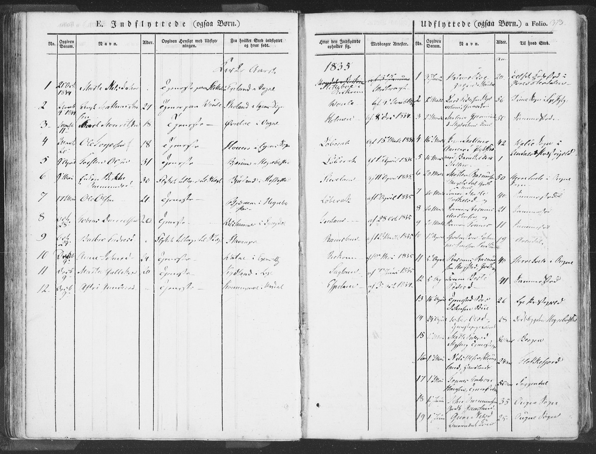 Helleland sokneprestkontor, SAST/A-101810: Parish register (official) no. A 6.2, 1834-1863, p. 373