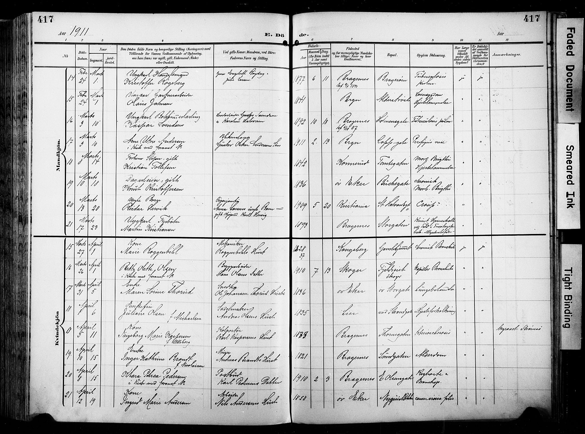 Bragernes kirkebøker, SAKO/A-6/F/Fb/L0009: Parish register (official) no. II 9, 1902-1911, p. 417