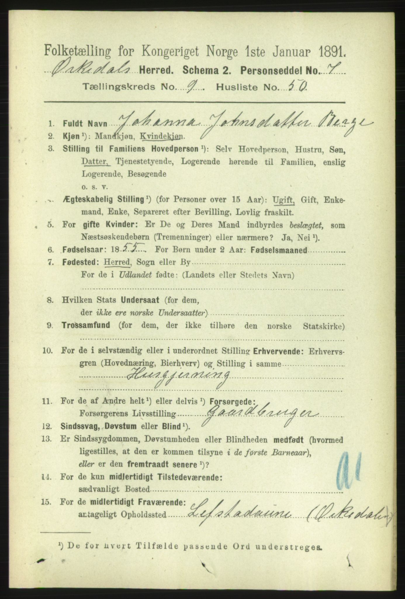 RA, 1891 census for 1638 Orkdal, 1891, p. 4541