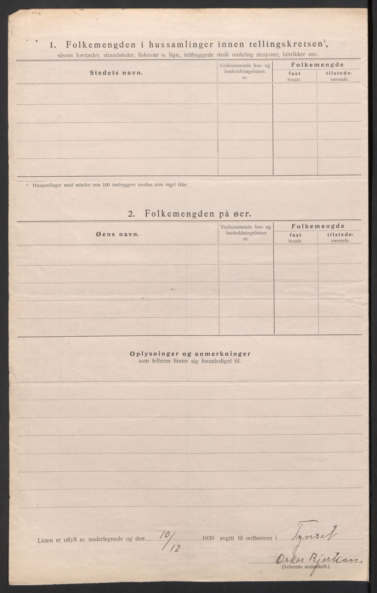SAH, 1920 census for Tynset, 1920, p. 61