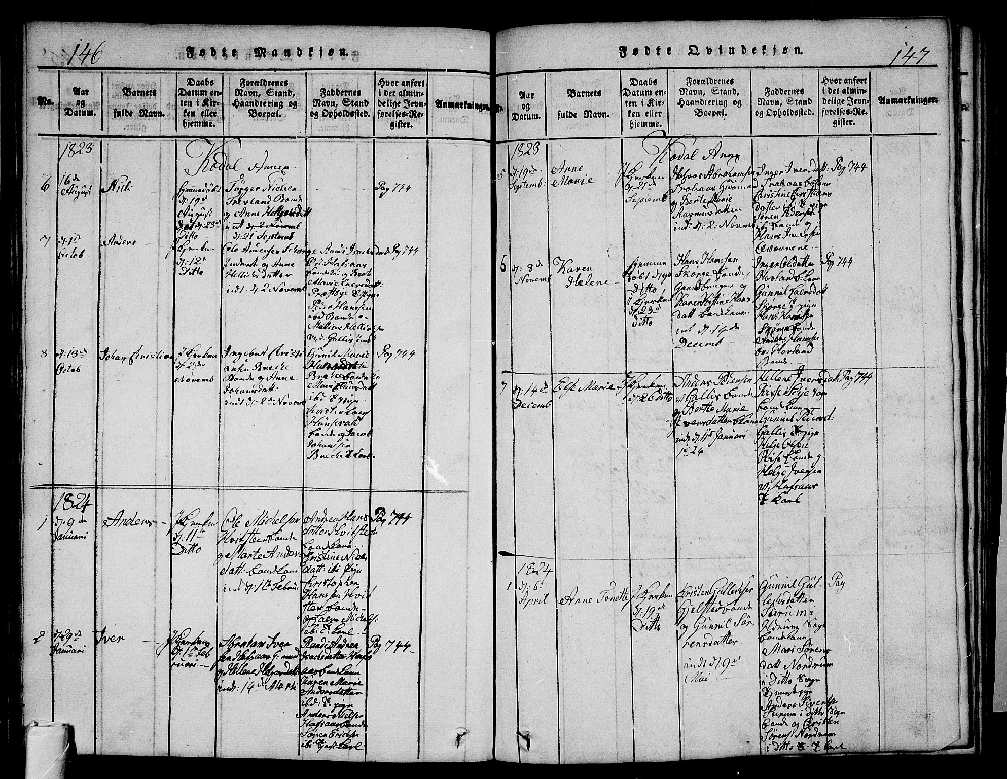 Andebu kirkebøker, AV/SAKO-A-336/G/Ga/L0002: Parish register (copy) no. I 2 /3, 1823-1832, p. 146-147