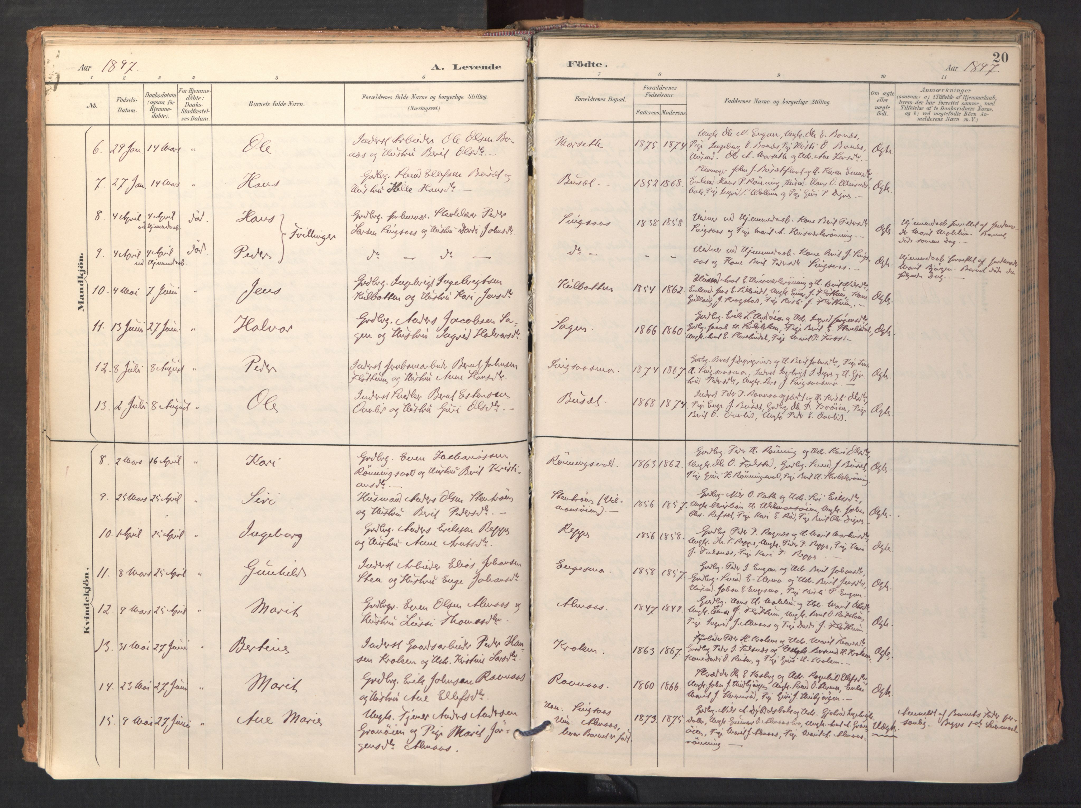 Ministerialprotokoller, klokkerbøker og fødselsregistre - Sør-Trøndelag, SAT/A-1456/688/L1025: Parish register (official) no. 688A02, 1891-1909, p. 20