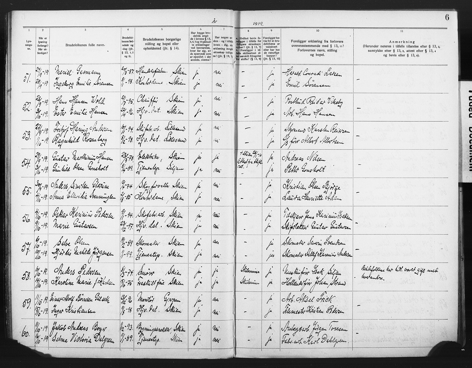Skien kirkebøker, AV/SAKO-A-302/H/Ha/L0001: Banns register no. 1, 1919-1929, p. 6
