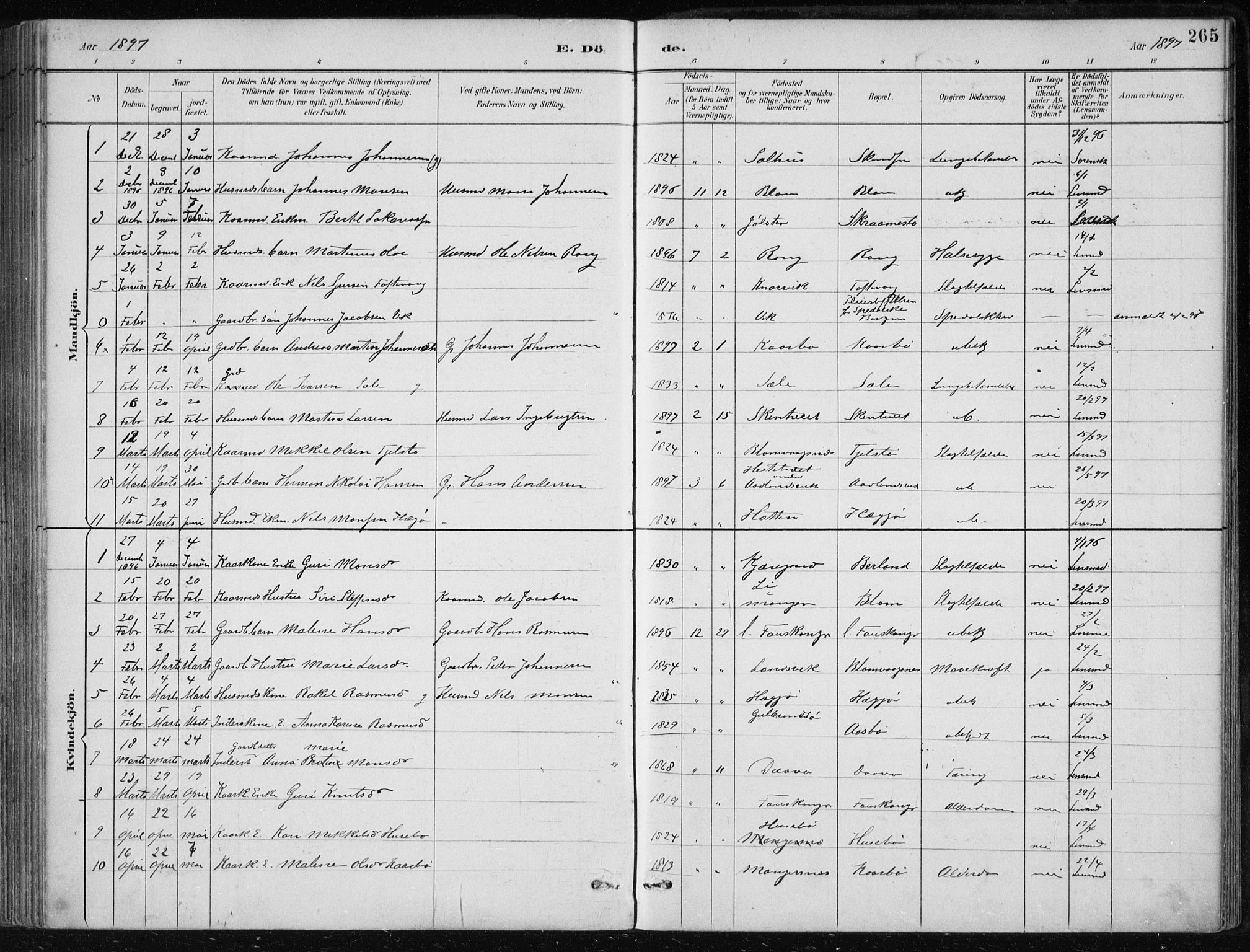 Herdla Sokneprestembete, SAB/A-75701/H/Haa: Parish register (official) no. A 4, 1891-1905, p. 265