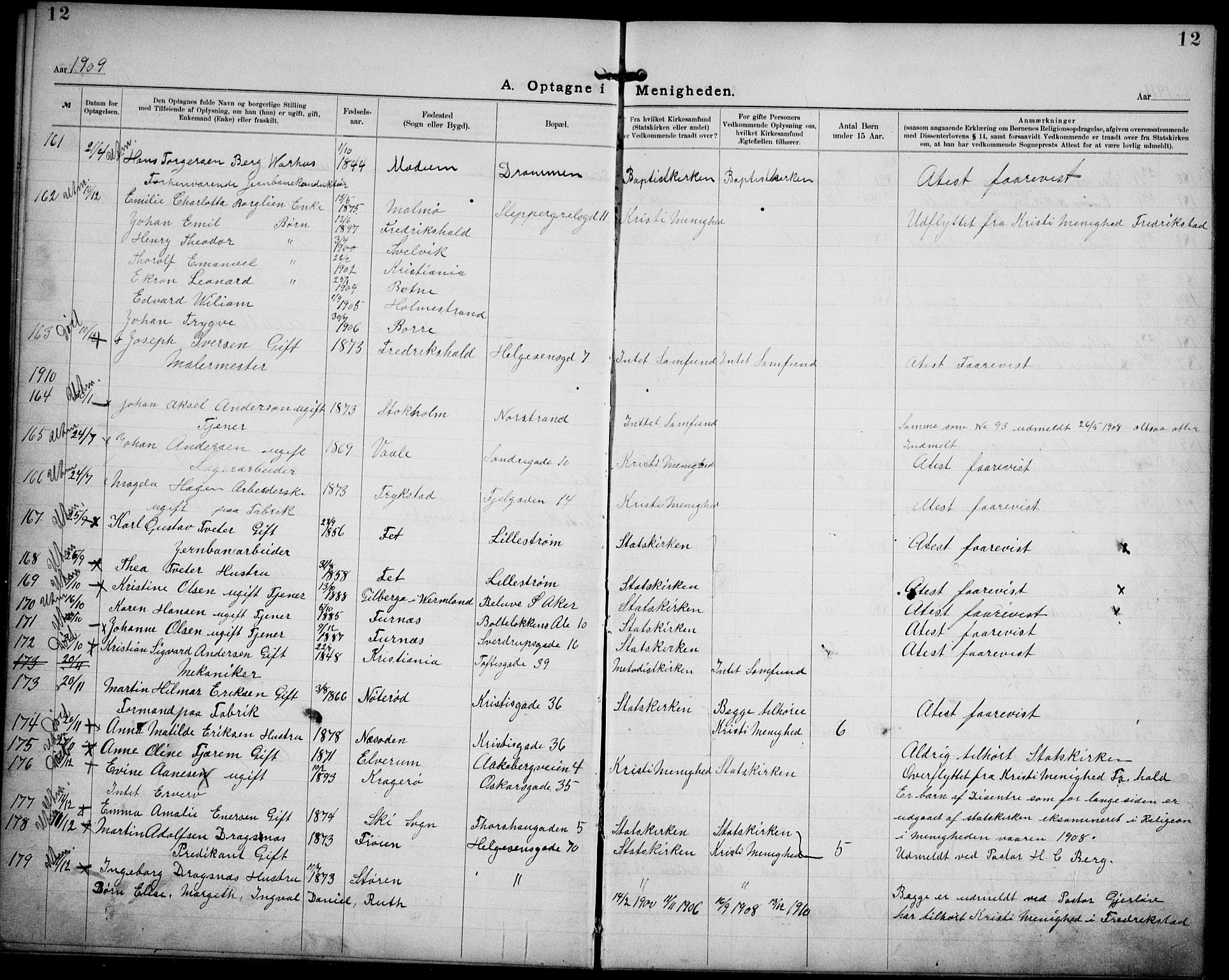 Kristi menighet Oslo , AV/SAO-PAO-0220/A/L0001: Dissenter register no. 1, 1903-1938, p. 12
