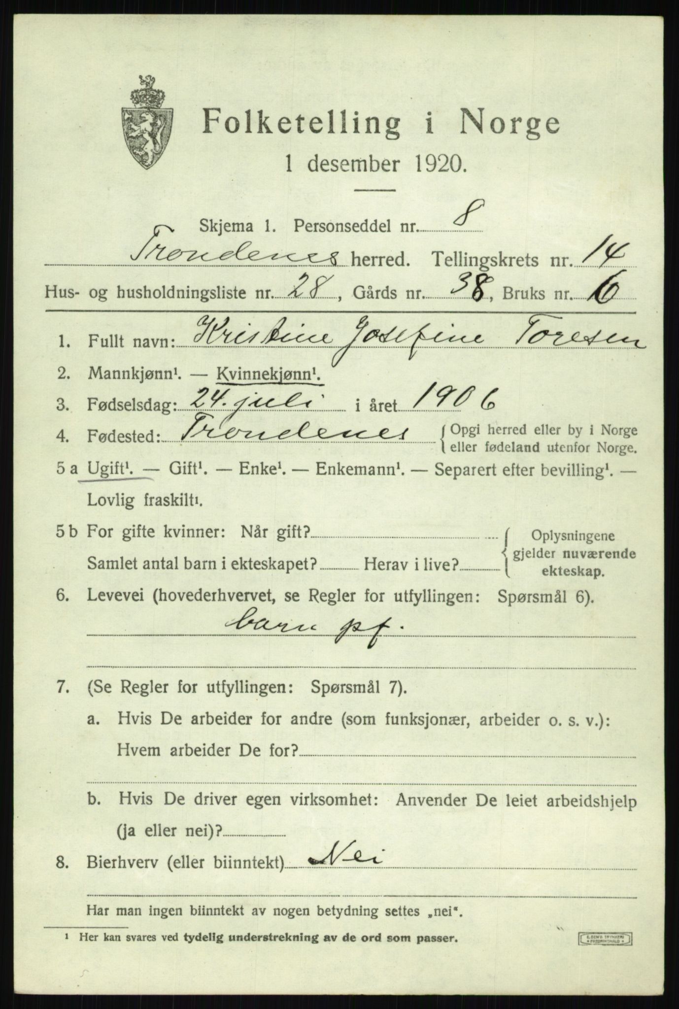 SATØ, 1920 census for Trondenes, 1920, p. 10297