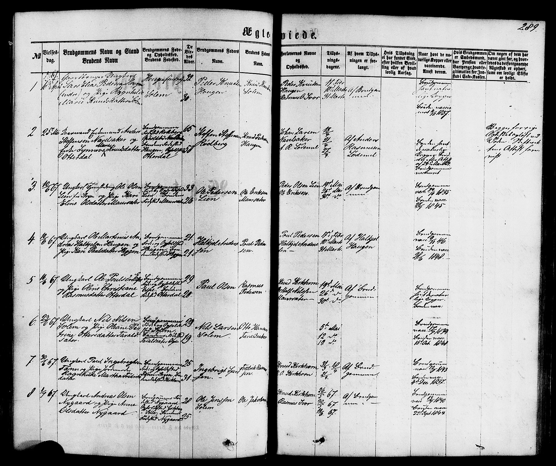 Hornindal sokneprestembete, AV/SAB-A-82401/H/Haa/Haaa/L0002: Parish register (official) no. A 2, 1867-1884, p. 289