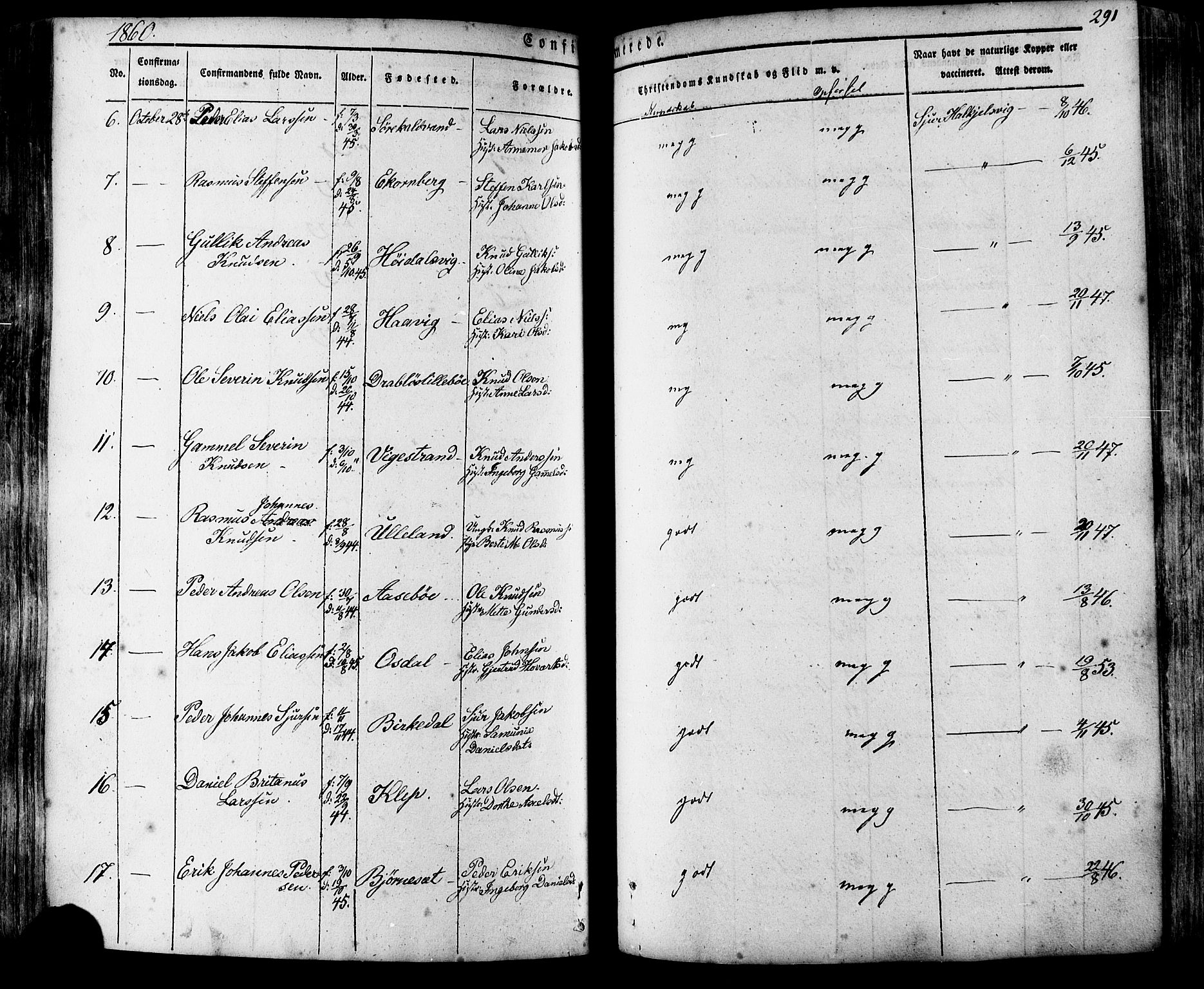 Ministerialprotokoller, klokkerbøker og fødselsregistre - Møre og Romsdal, SAT/A-1454/511/L0140: Parish register (official) no. 511A07, 1851-1878, p. 291