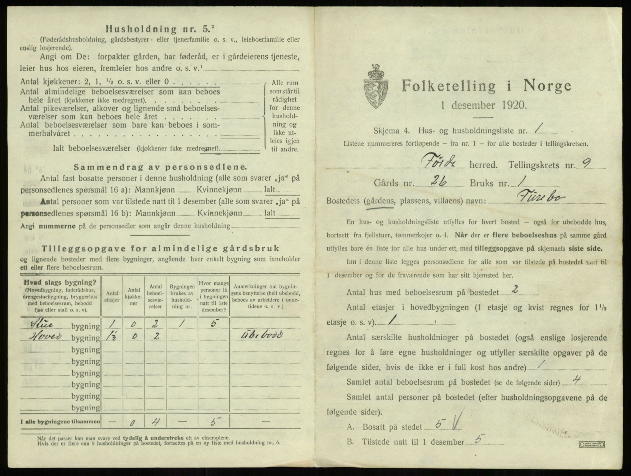 SAB, 1920 census for Førde, 1920, p. 473