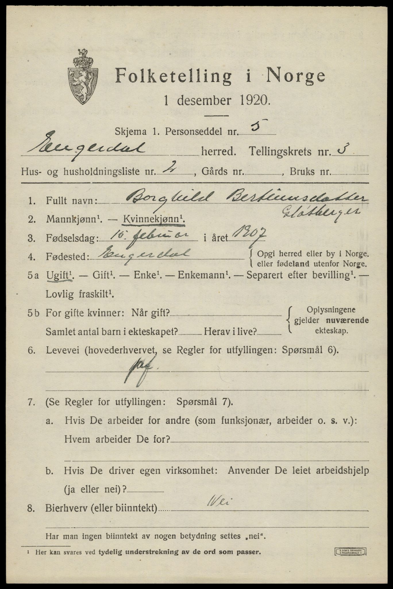 SAH, 1920 census for Engerdal, 1920, p. 1537