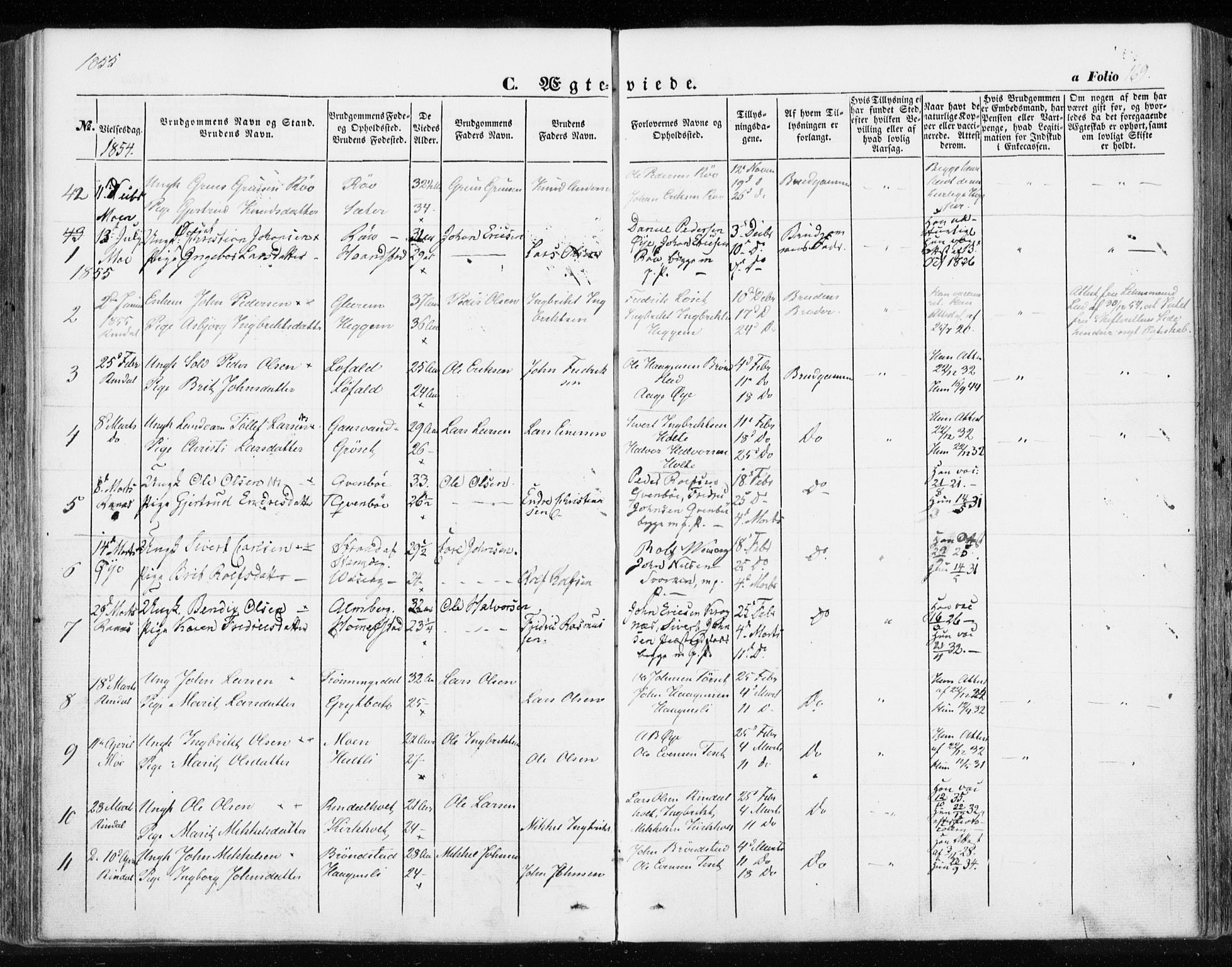 Ministerialprotokoller, klokkerbøker og fødselsregistre - Møre og Romsdal, SAT/A-1454/595/L1044: Parish register (official) no. 595A06, 1852-1863, p. 169
